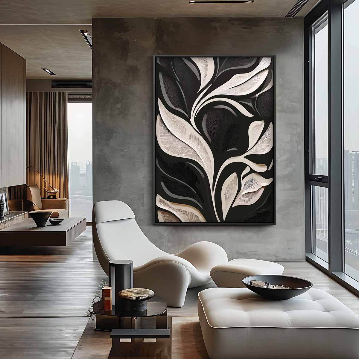 Moderne Bladpatroon Kunst Kunstwerk-canvas-dibond-plexiglas-wanddecoratie-WallArtistic