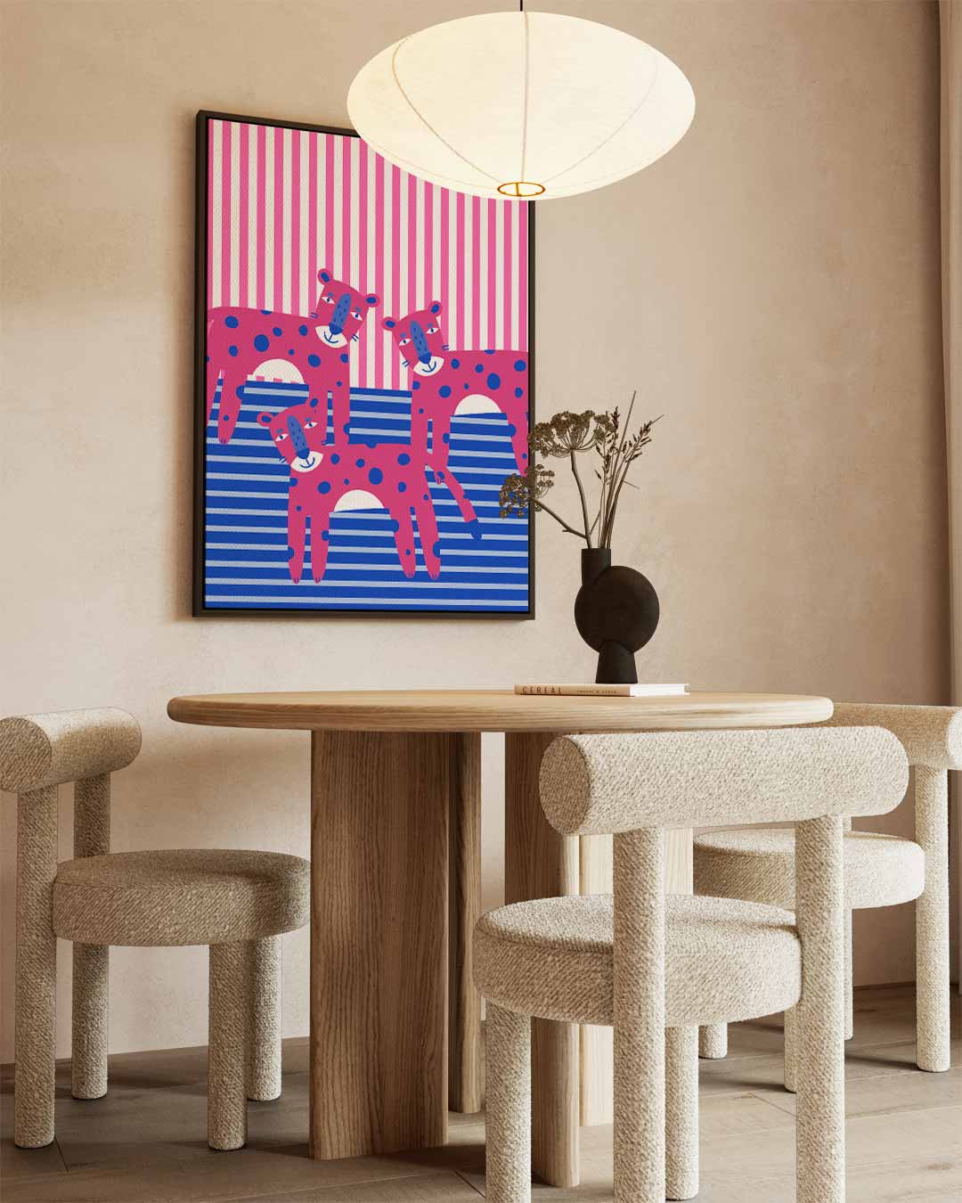 Vrolijke Roze Luipaarden Kunstwerk-canvas-dibond-plexiglas-wanddecoratie-WallArtistic