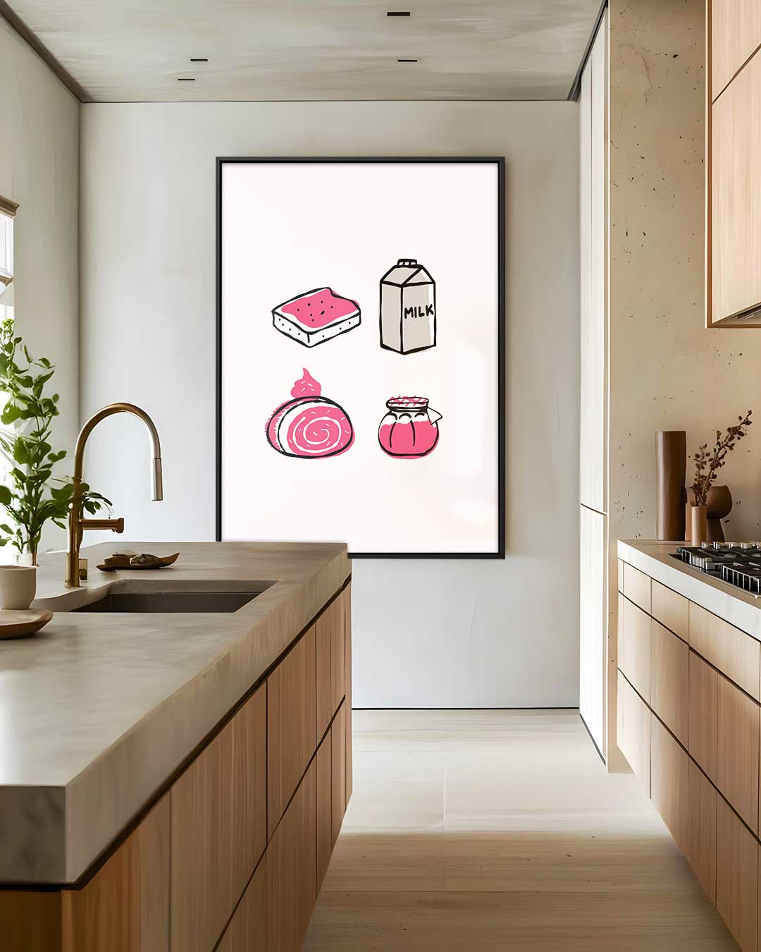 Speelse Keukentafel Illustraties Kunstwerk-canvas-dibond-plexiglas-wanddecoratie-WallArtistic
