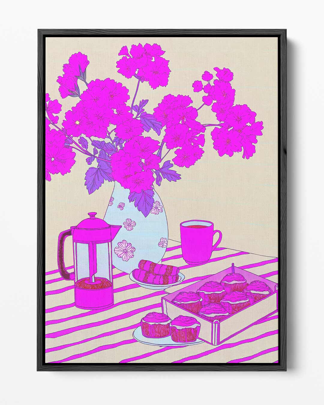 Bloemen en Gebak op Zonnige Ochtend Kunstwerk-canvas-dibond-plexiglas-wanddecoratie-WallArtistic