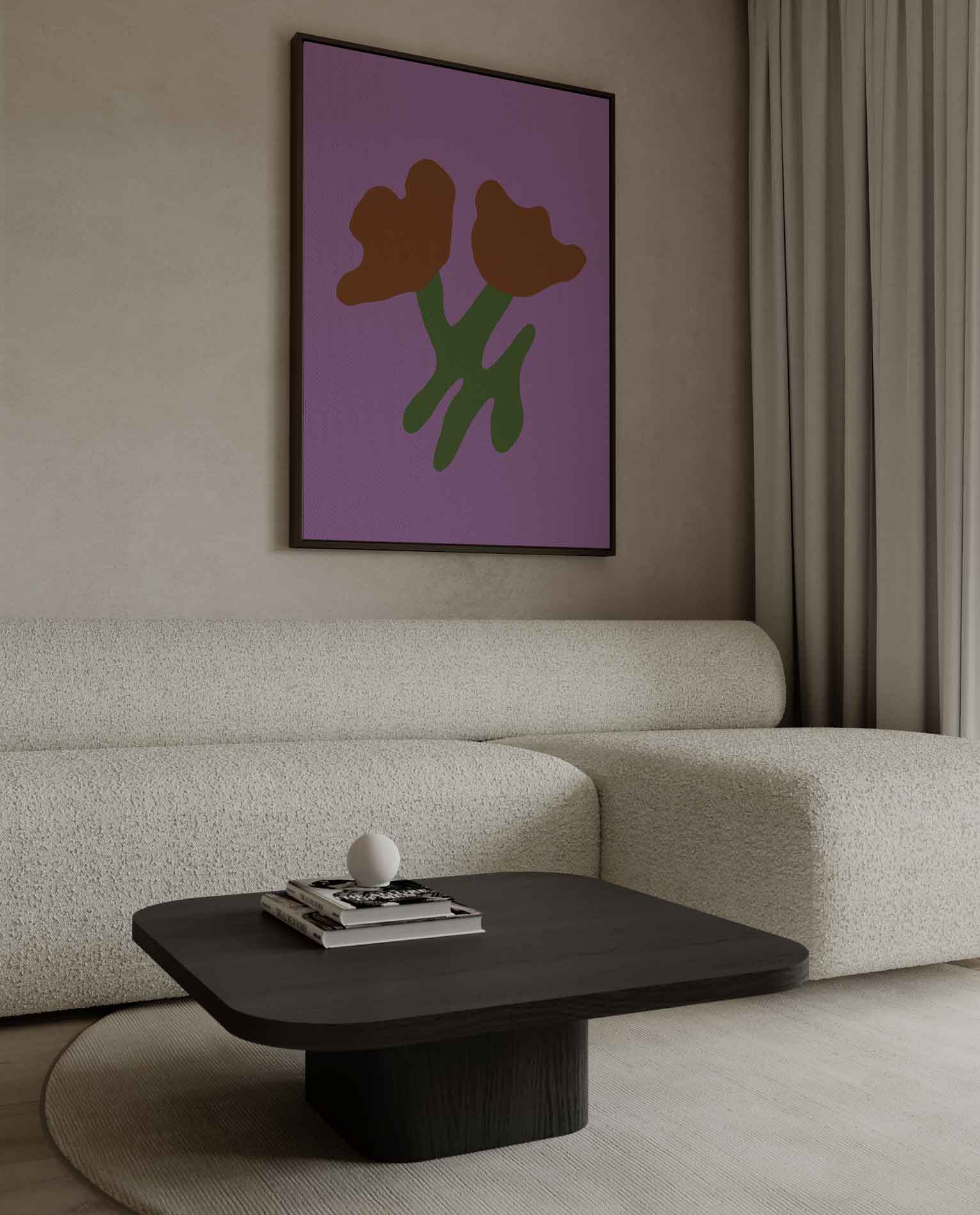 Simpele Bloemenschikking op Paarse Achtergrond Kunstwerk-canvas-dibond-plexiglas-wanddecoratie-WallArtistic