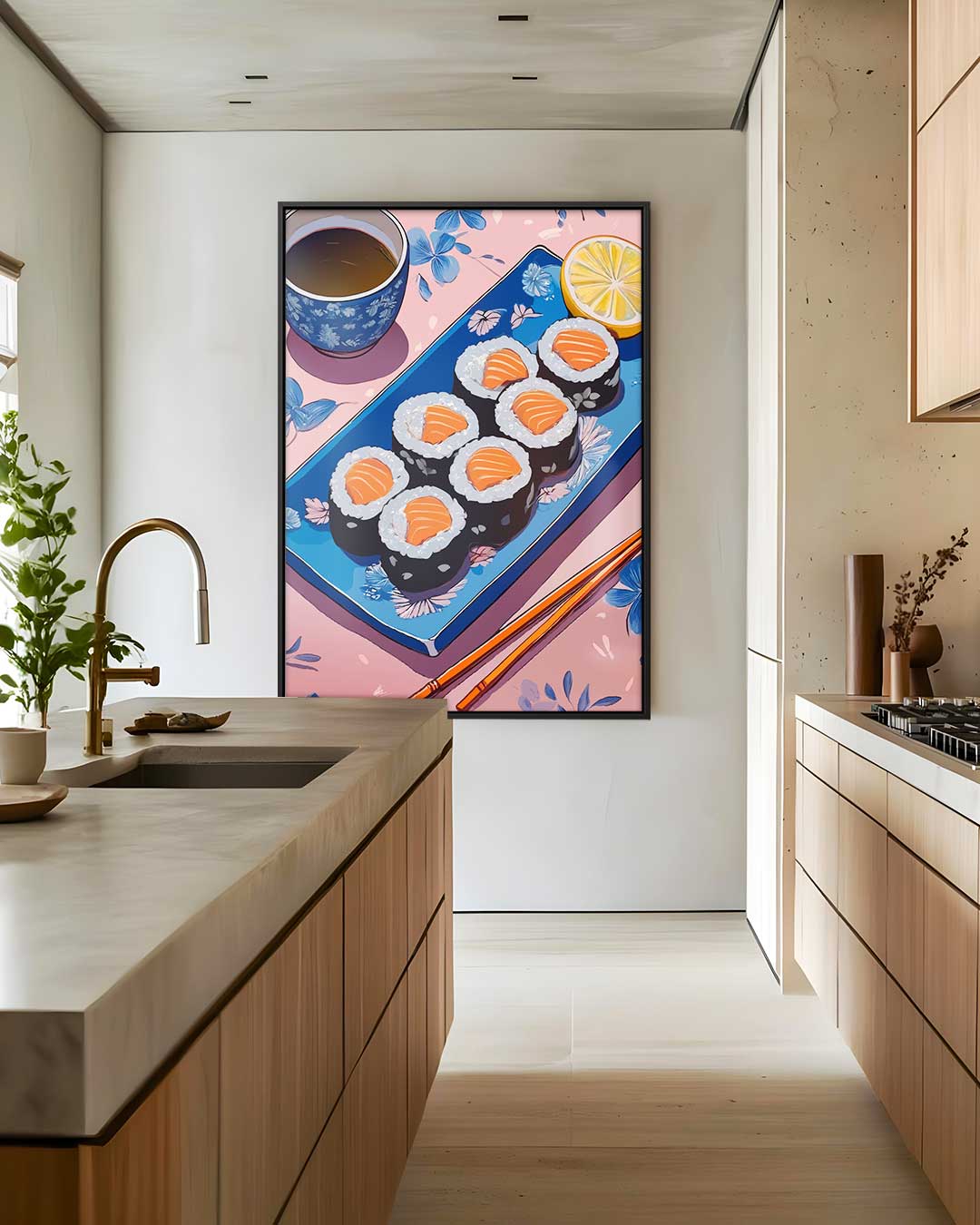 Sushi en Thee Tafereel Kunstwerk-canvas-dibond-plexiglas-wanddecoratie-WallArtistic