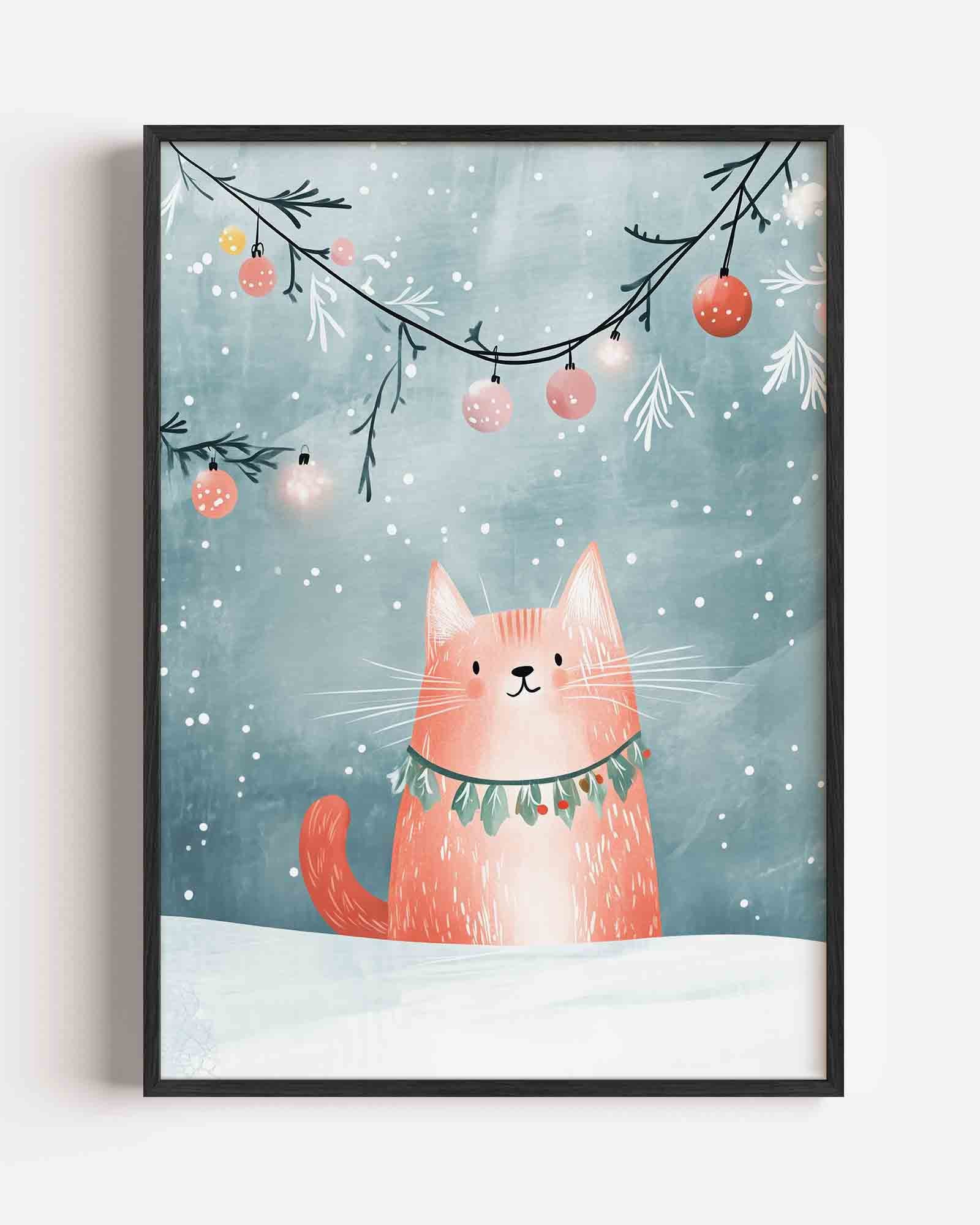 Kat met kerstversiering Poster