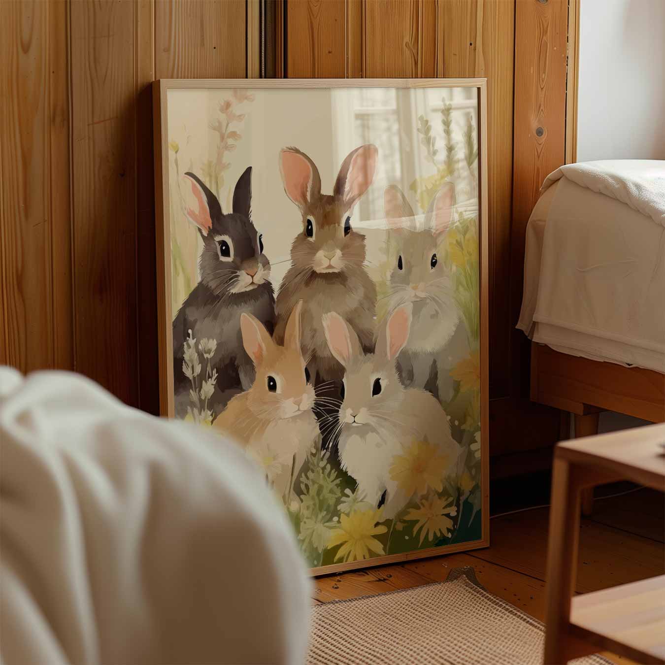 Schattige Konijnen in Bloemenveld Poster