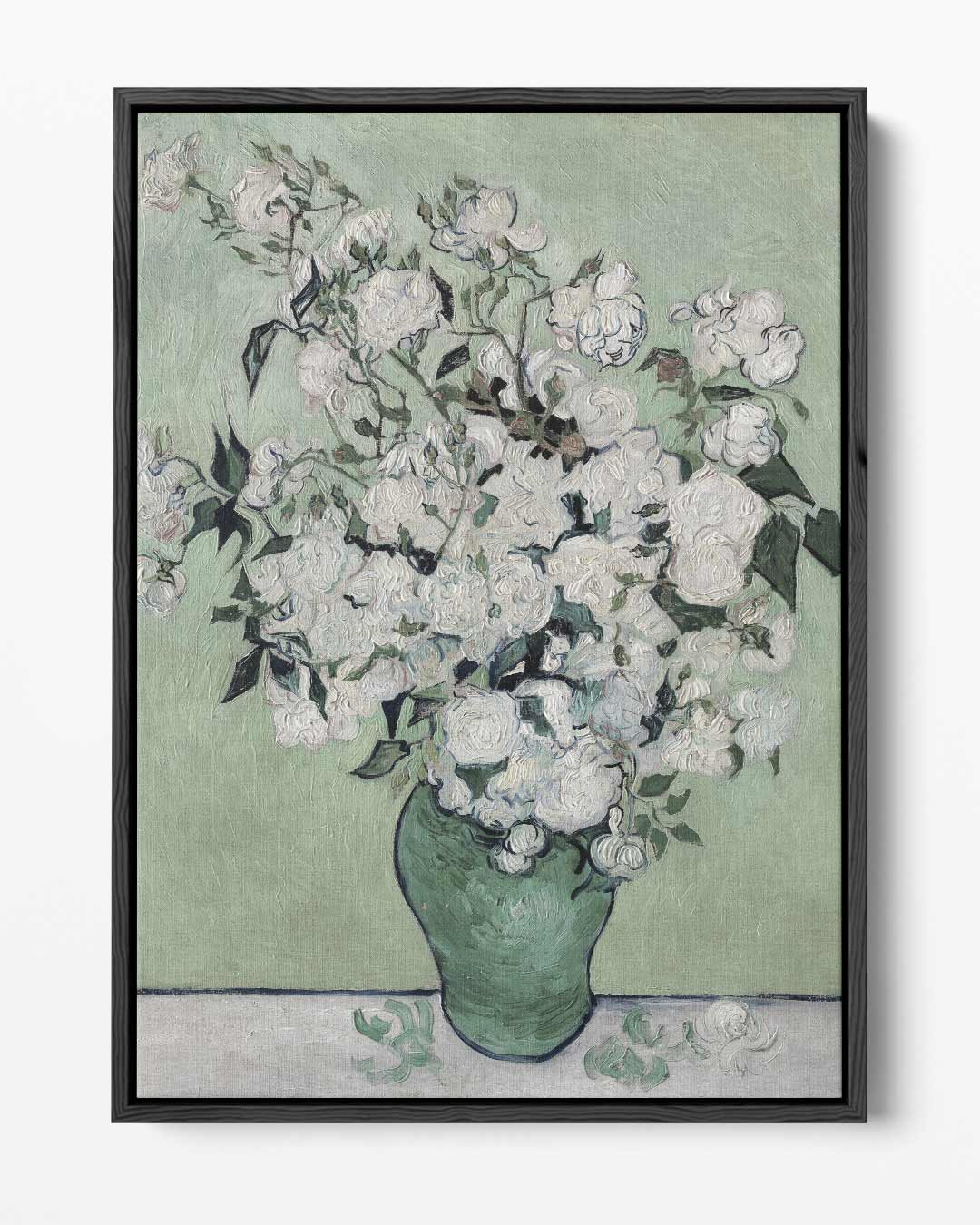 Witte Rozen in Groene Vaas Kunstwerk-canvas-dibond-plexiglas-wanddecoratie-WallArtistic