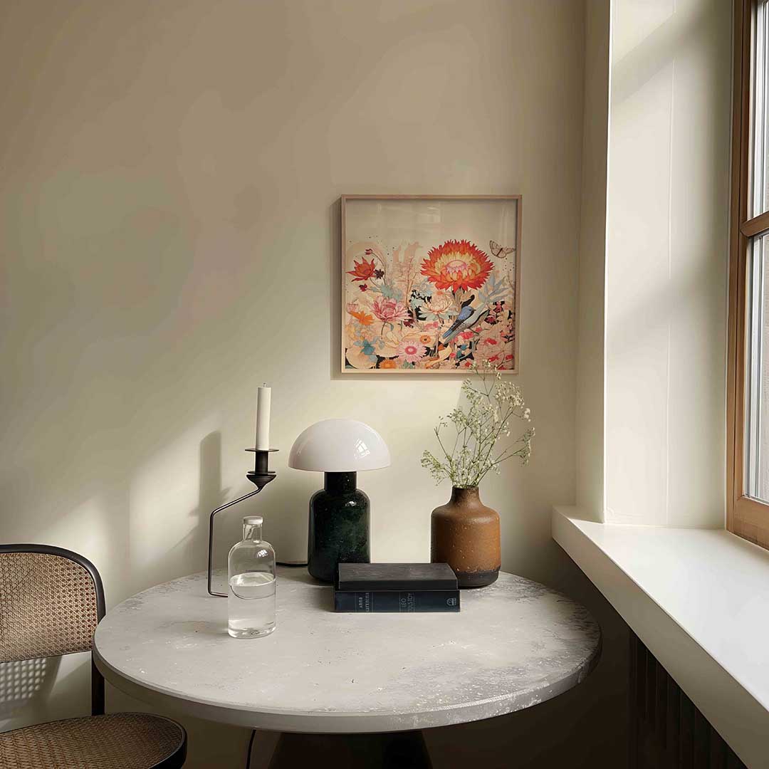 Bloemen en vogel Poster
