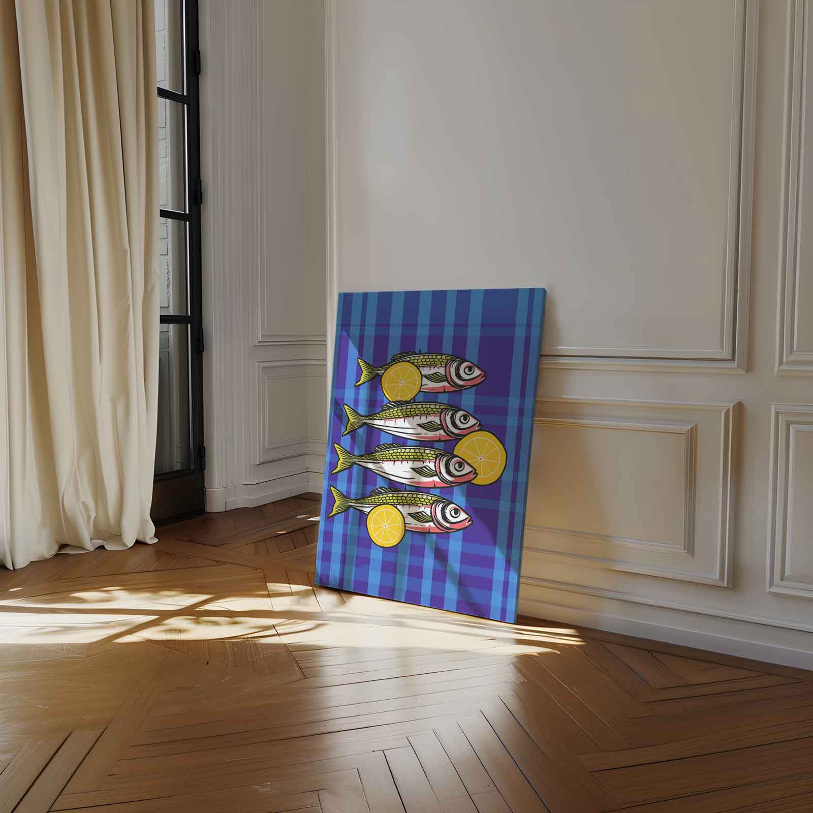 Vrolijke Vissen Met Citroen Kunstwerk-canvas-dibond-plexiglas-wanddecoratie-WallArtistic