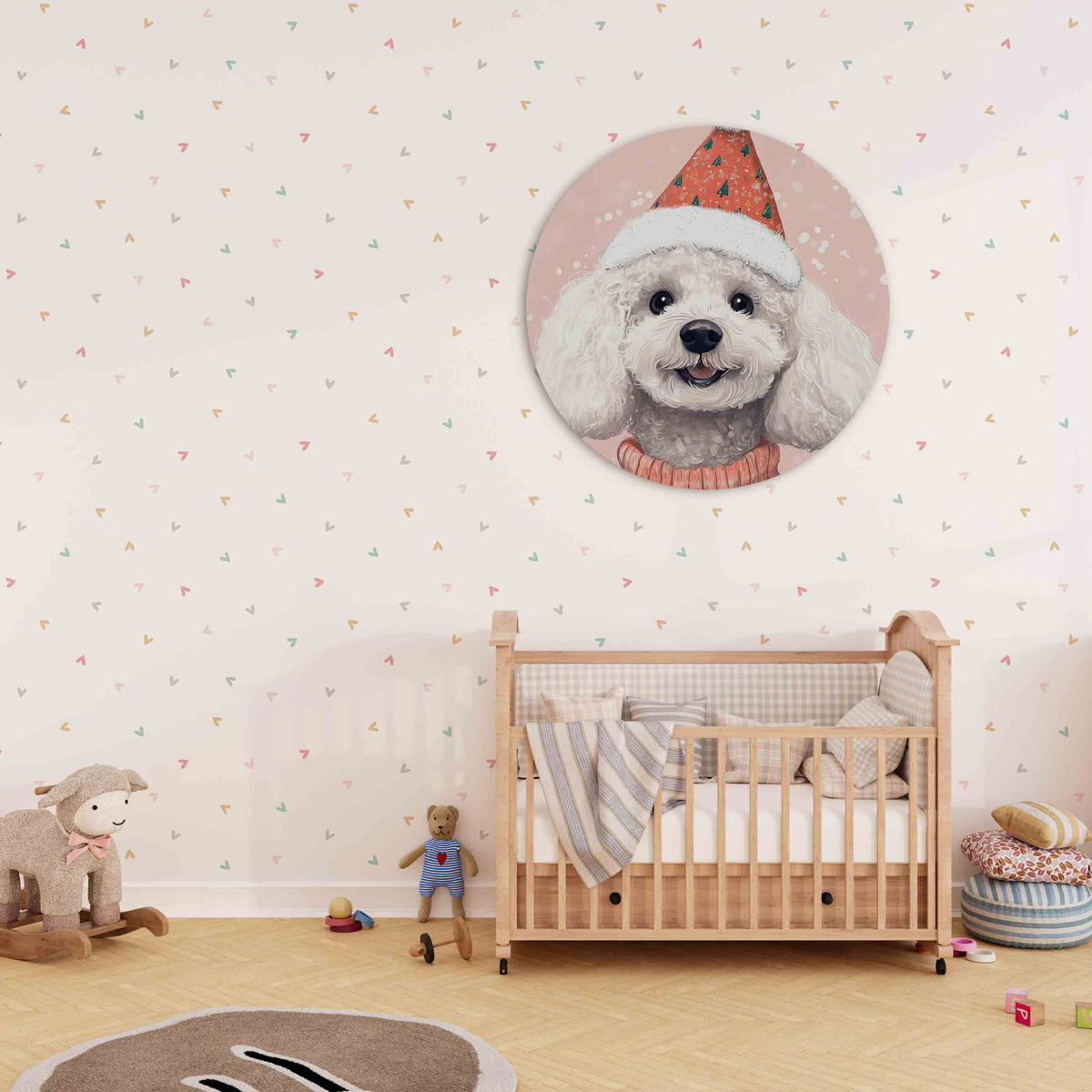 Hond met kerstmuts Muurcirkel