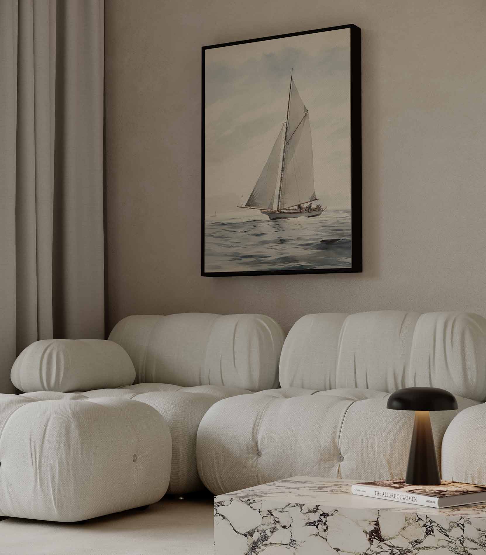 Zeilboot op een Rustige Zee Kunstwerk-canvas-dibond-plexiglas-wanddecoratie-WallArtistic