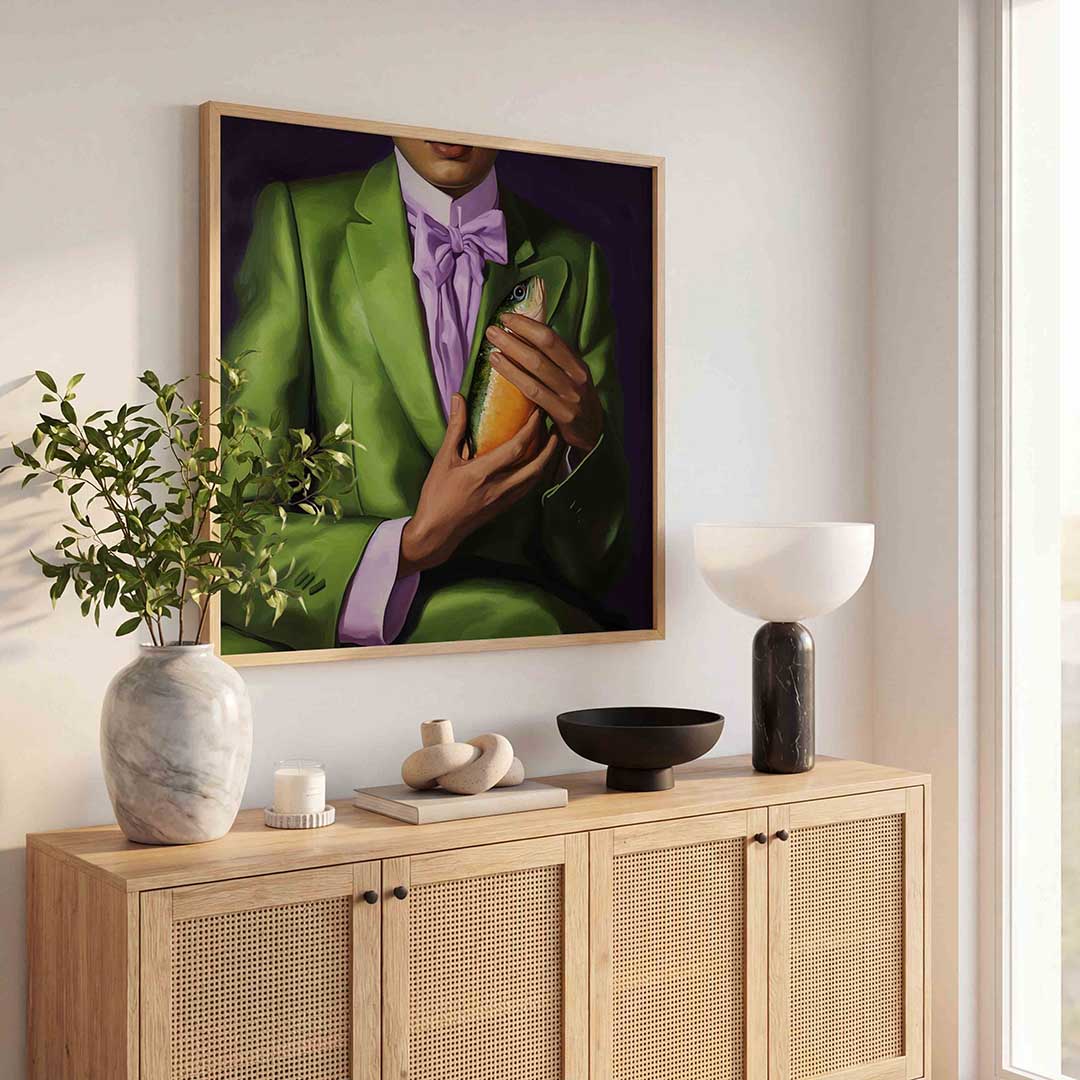 Groen pak met vis Poster