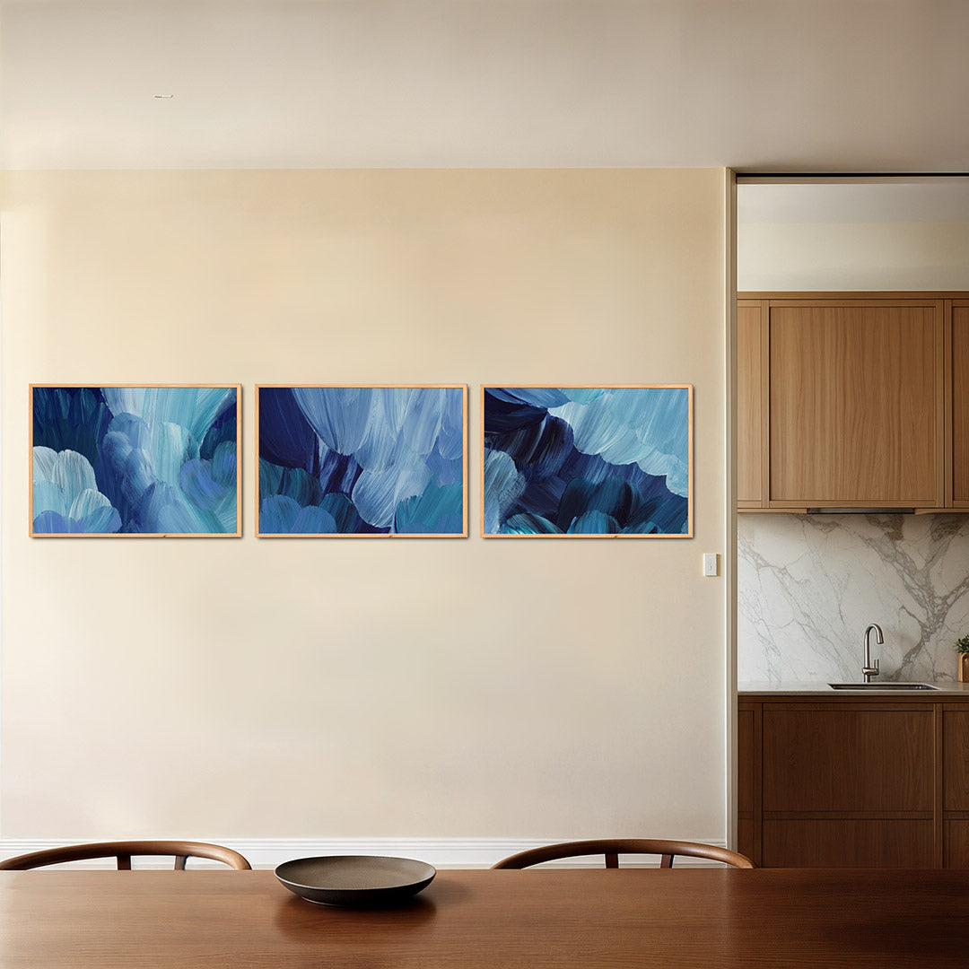 Blauwe borstelstreken Posterset