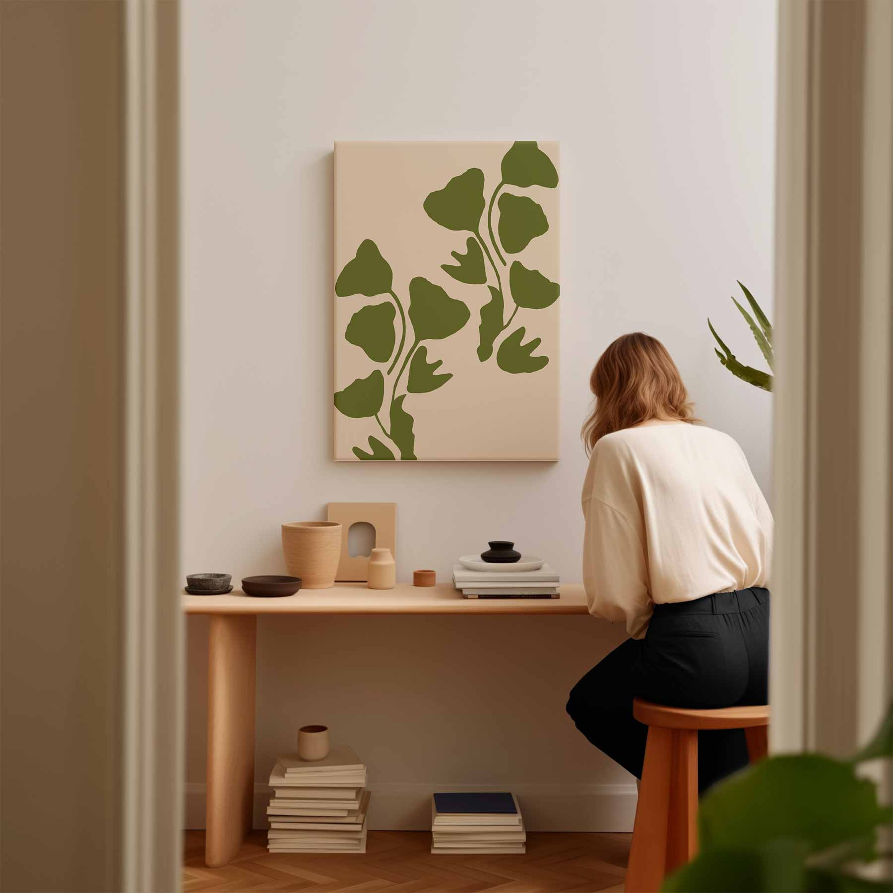 Groene Ginkgo Bladeren Kunstwerk-canvas-dibond-plexiglas-wanddecoratie-WallArtistic