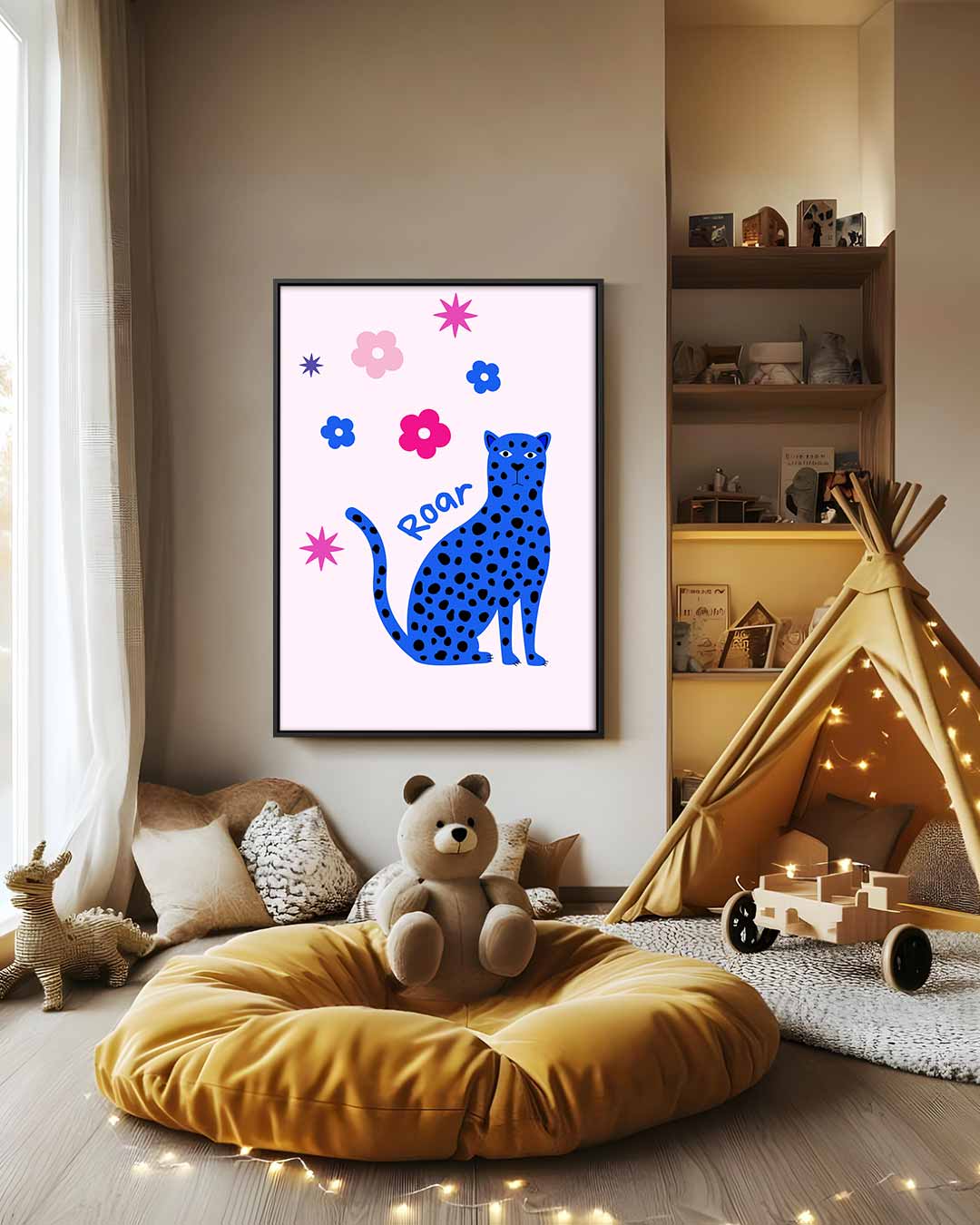 Speelse Luipaard Illustratie Kunstwerk-canvas-dibond-plexiglas-wanddecoratie-WallArtistic
