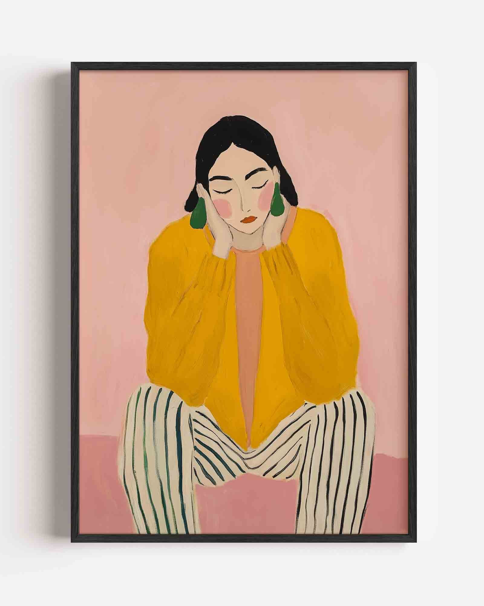Vrouw in gele trui Poster