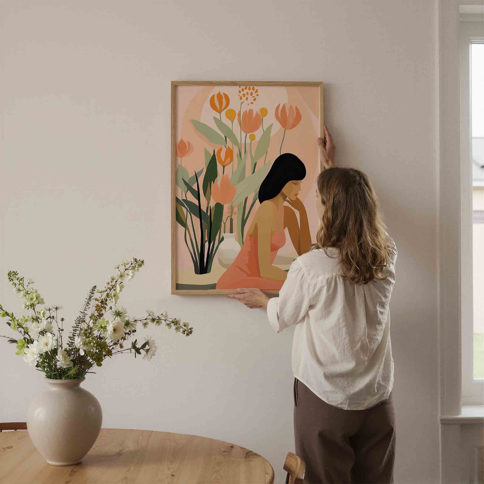 Vrouw met bloemen Poster