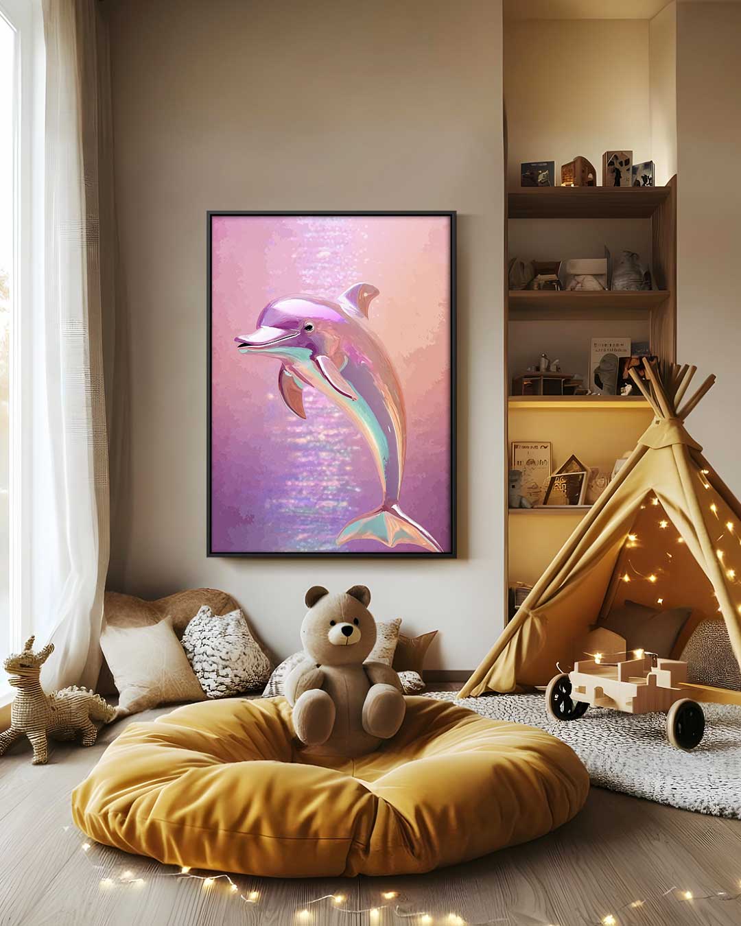 Dromerige Dolfijn Kunstwerk-canvas-dibond-plexiglas-wanddecoratie-WallArtistic