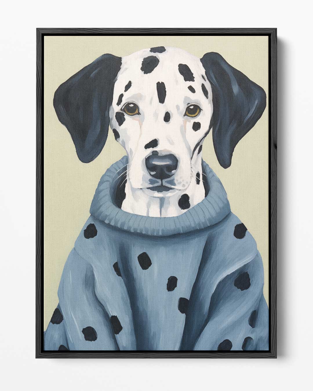 Stijlvolle Dalmatiër in Blauwe Trui Kunstwerk-canvas-dibond-plexiglas-wanddecoratie-WallArtistic