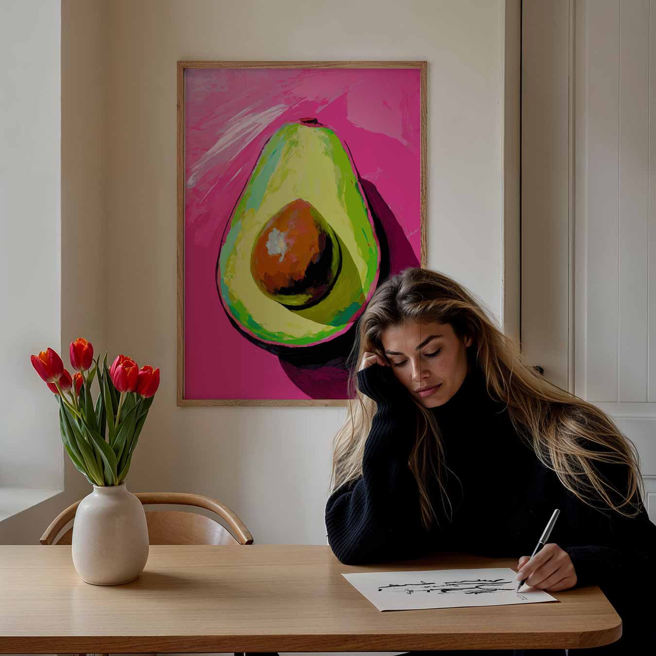 Avocado-kunst op Roze Achtergrond Poster