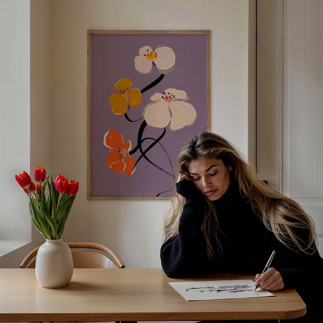 Bloemenpracht op Paarse Achtergrond Poster-WallArtistic