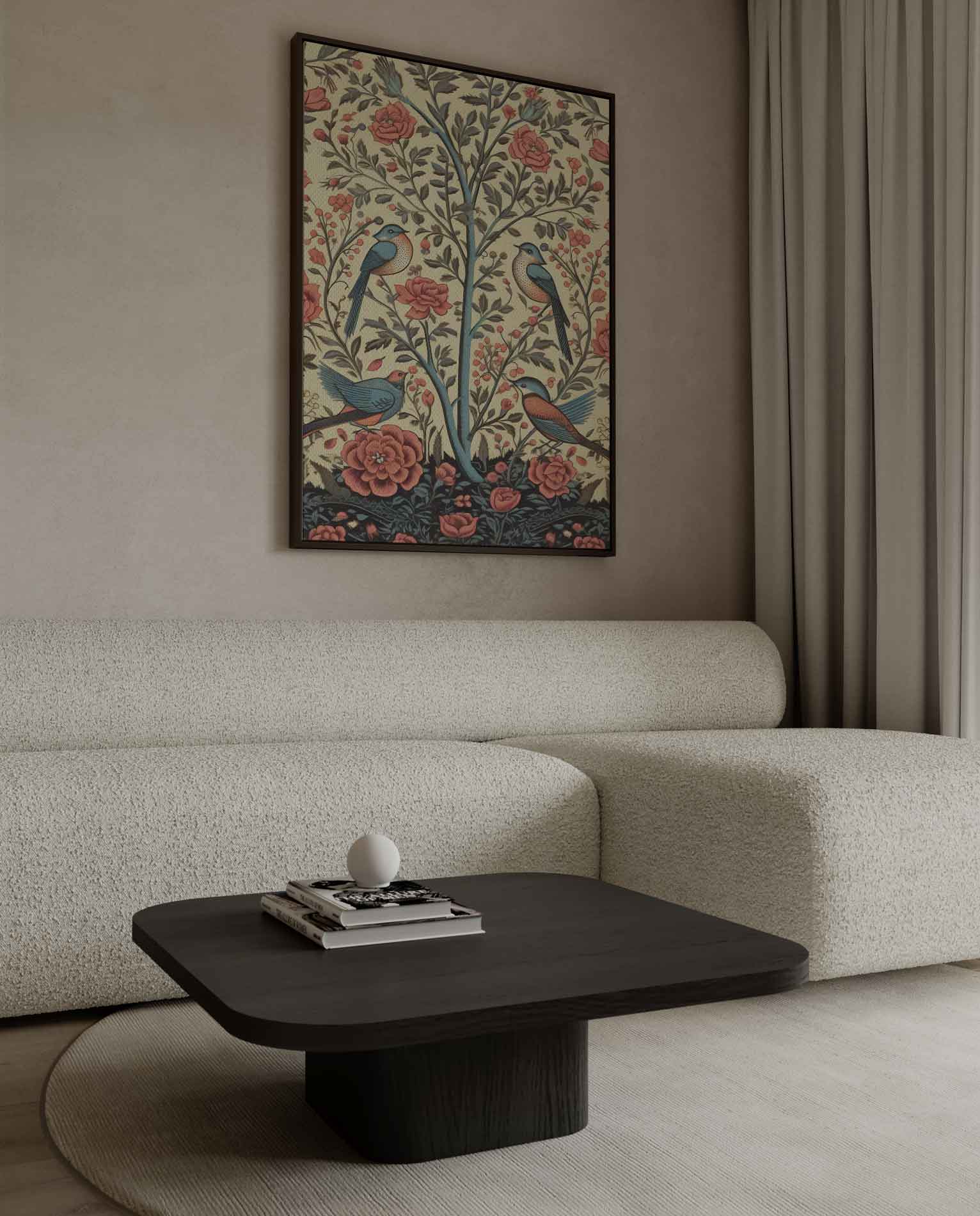 Bloemen en Vogels Paradijs Kunstwerk-canvas-dibond-plexiglas-wanddecoratie-WallArtistic