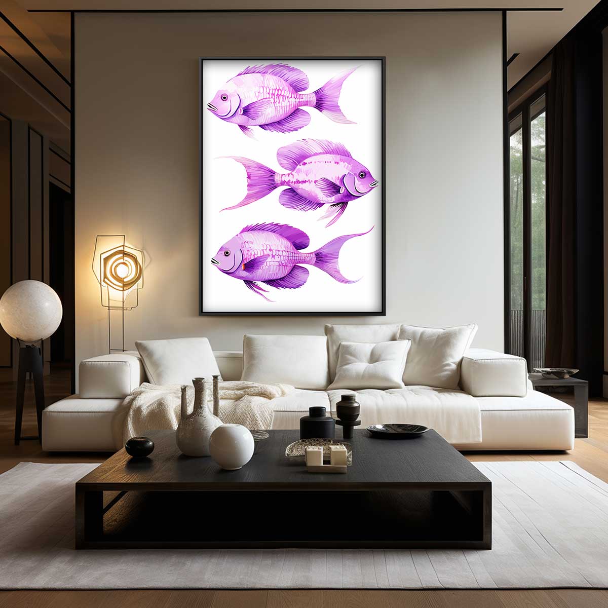 Vrolijke Paarse Vissen Kunstwerk-canvas-dibond-plexiglas-wanddecoratie-WallArtistic