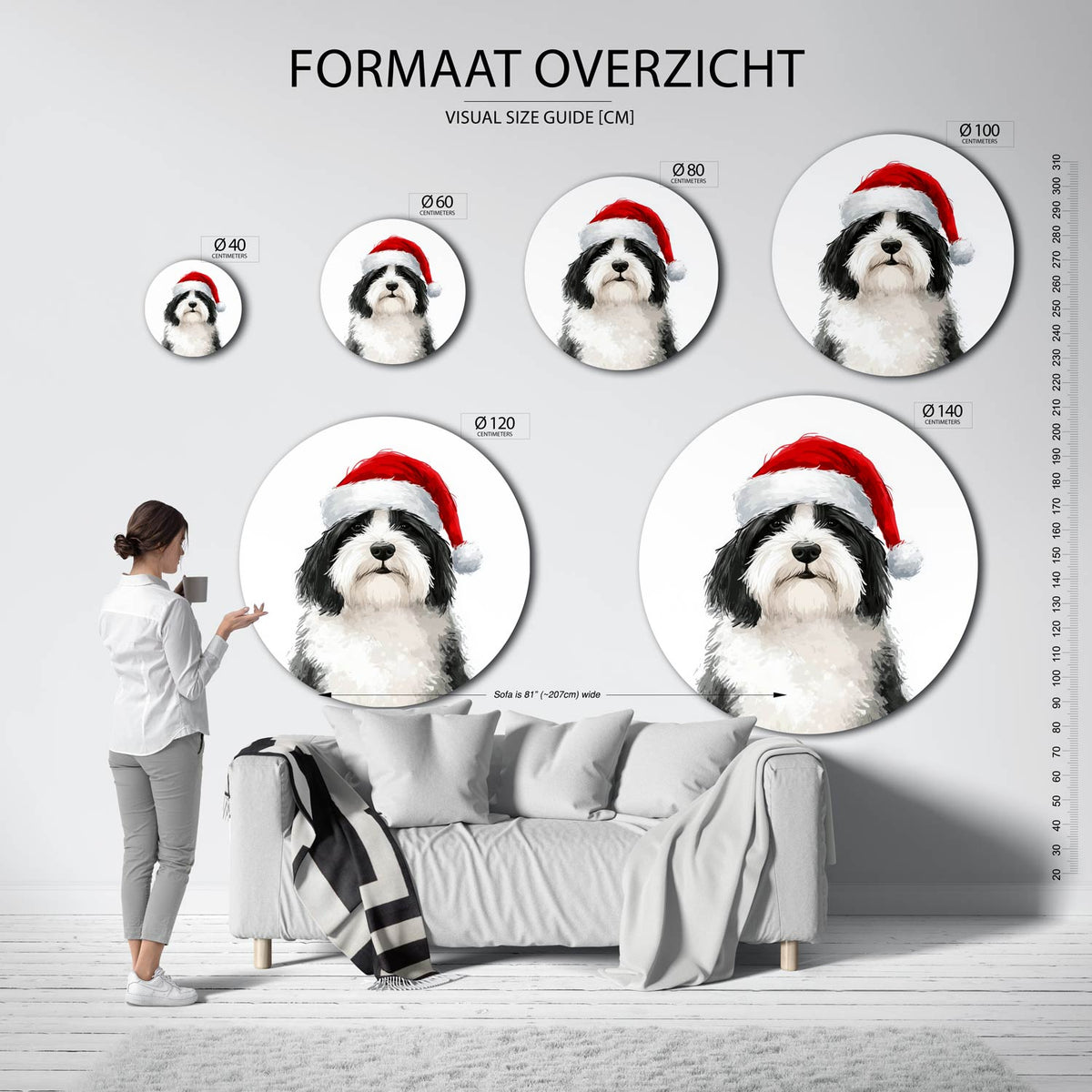 Hond met kerstmuts Muurcirkel