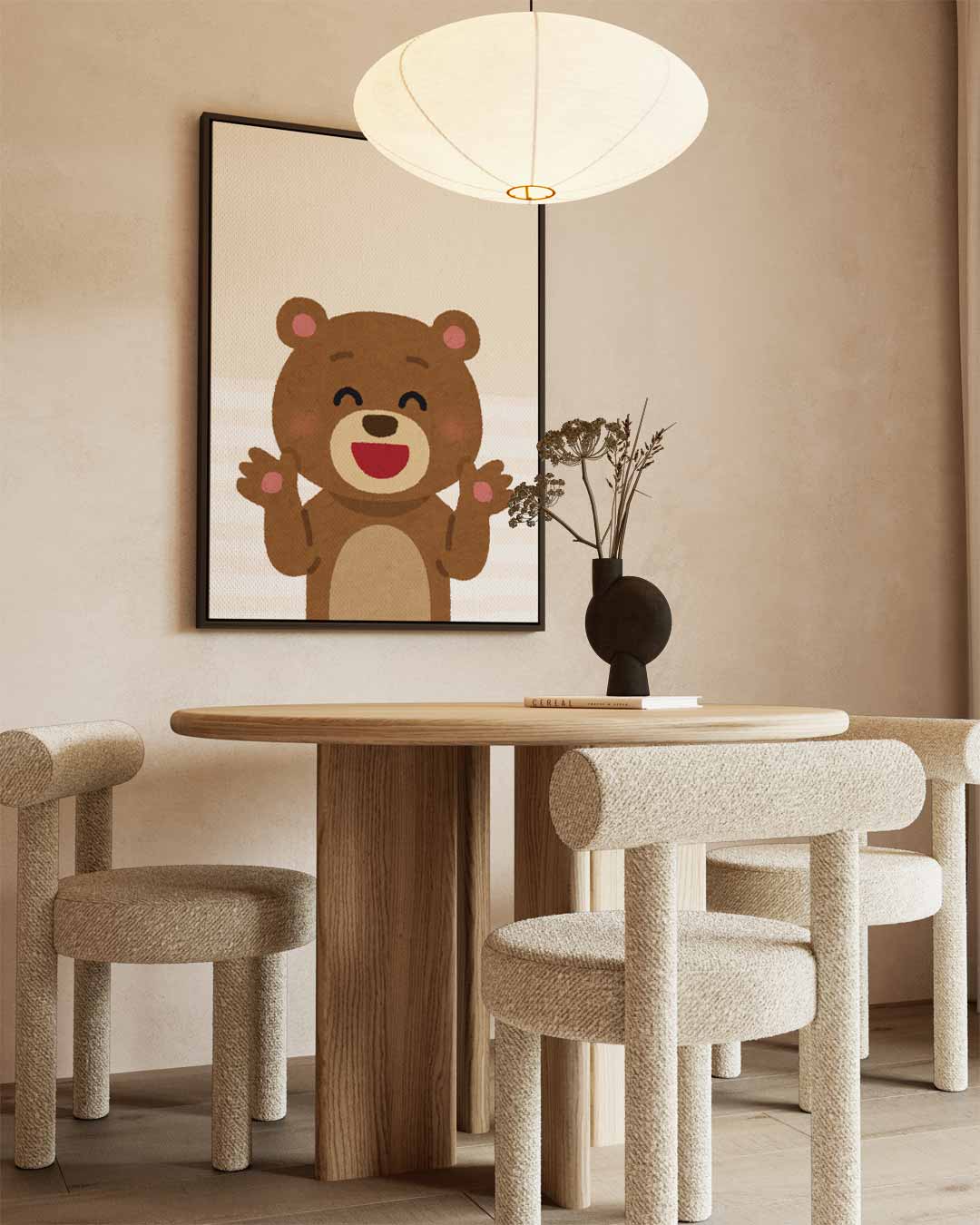 Vrolijke Knuffelbeer Illustratie Kunstwerk-canvas-dibond-plexiglas-wanddecoratie-WallArtistic