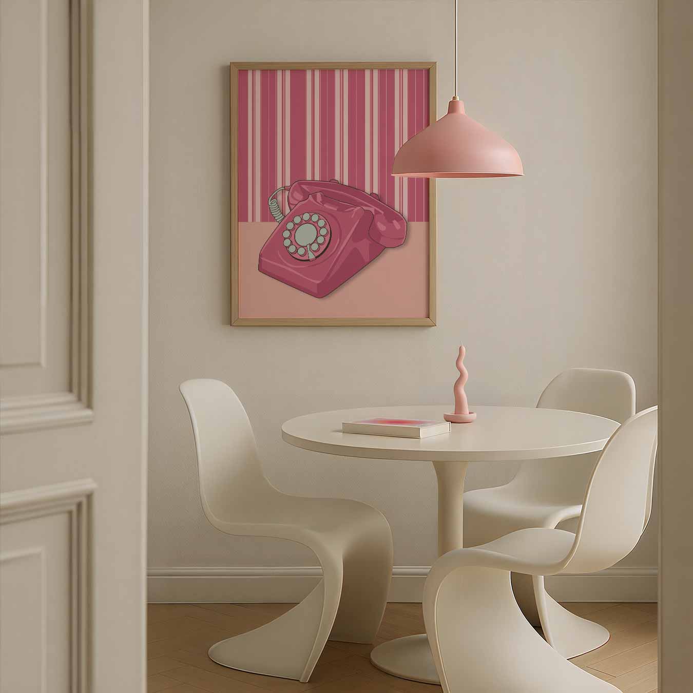 Retro Roze Telefoon Poster