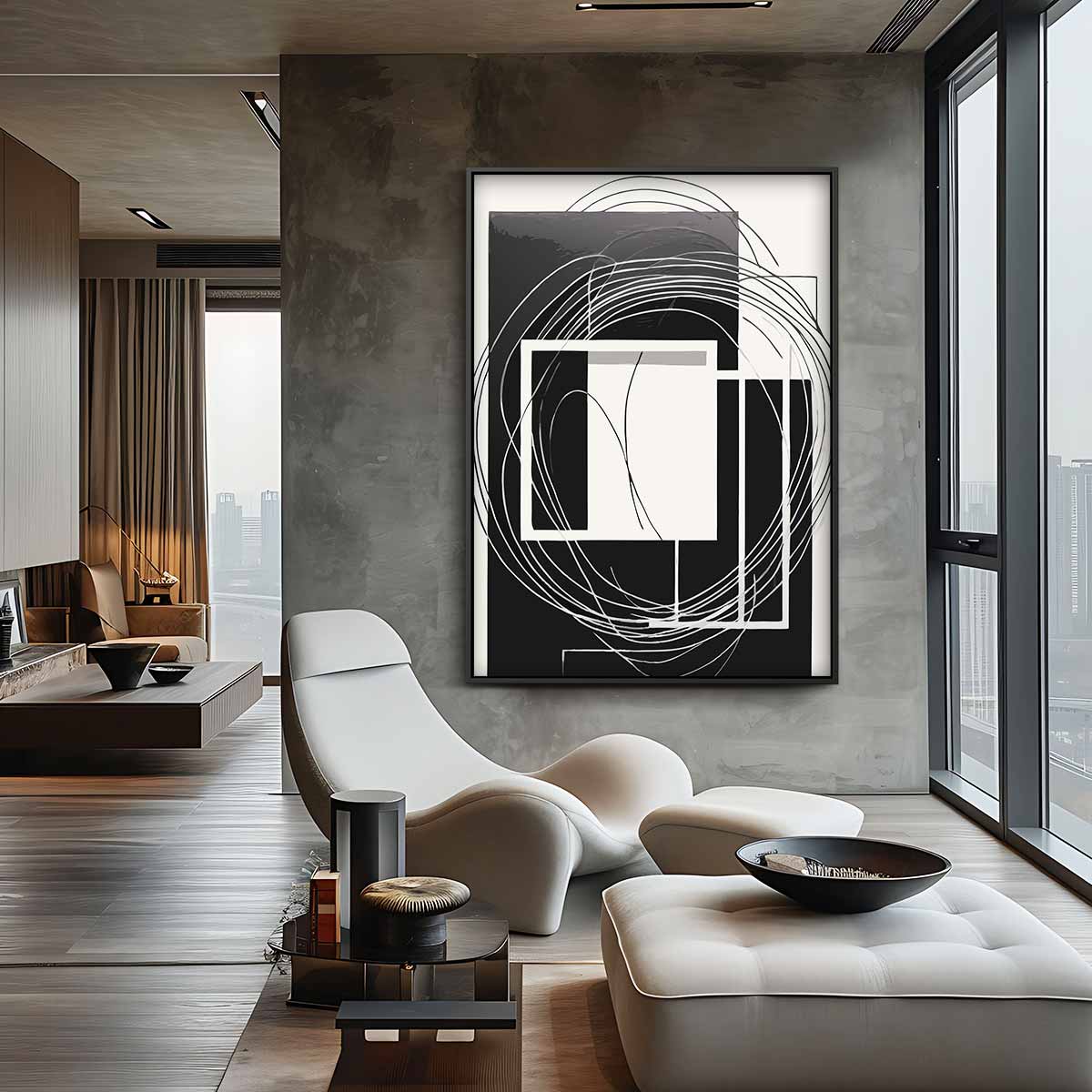 Abstracte Zwart-Wit Harmonie Kunstwerk-canvas-dibond-plexiglas-wanddecoratie-WallArtistic