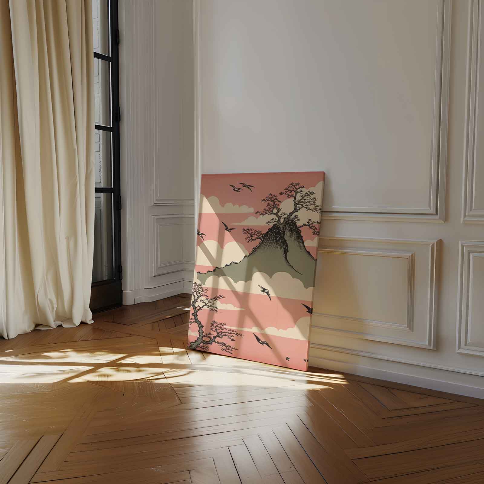 Dromerige Bergen en Vogels Kunstwerk-canvas-dibond-plexiglas-wanddecoratie-WallArtistic