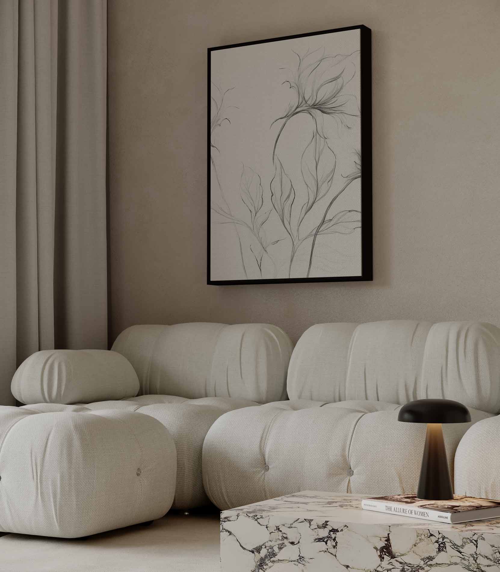 Elegante Bloemschets Kunstwerk-canvas-dibond-plexiglas-wanddecoratie-WallArtistic