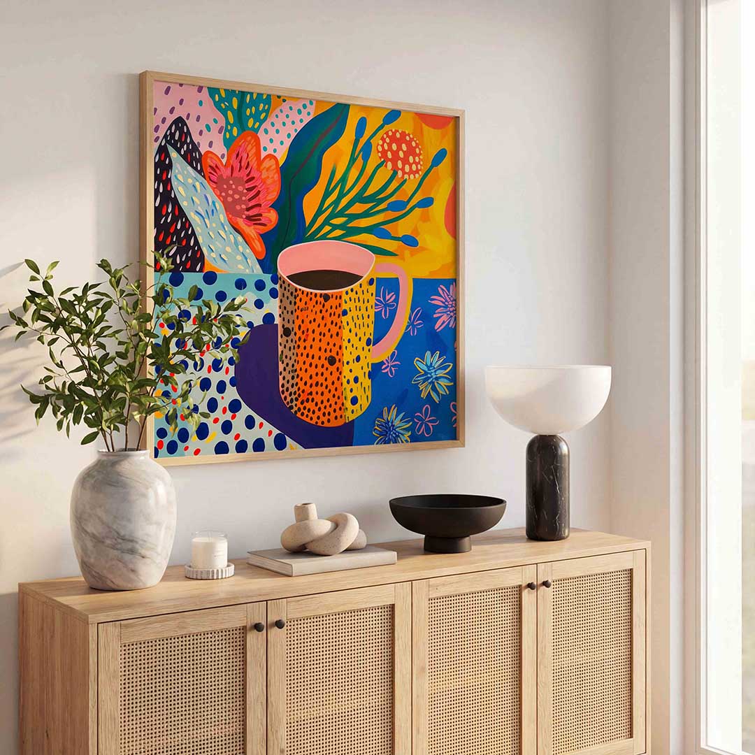 Gekleurde beker en bloemen Poster