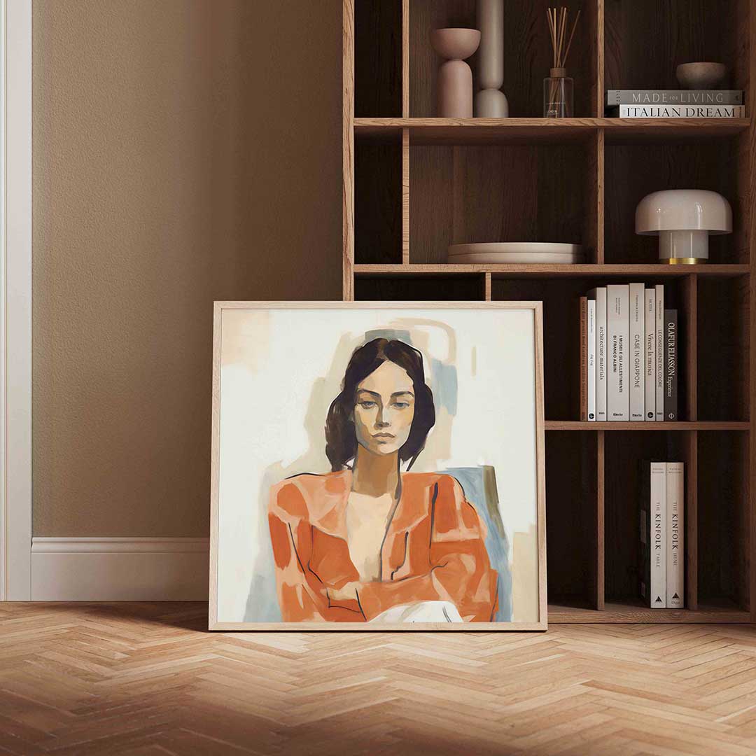 Vrouw in oranje kleding Poster