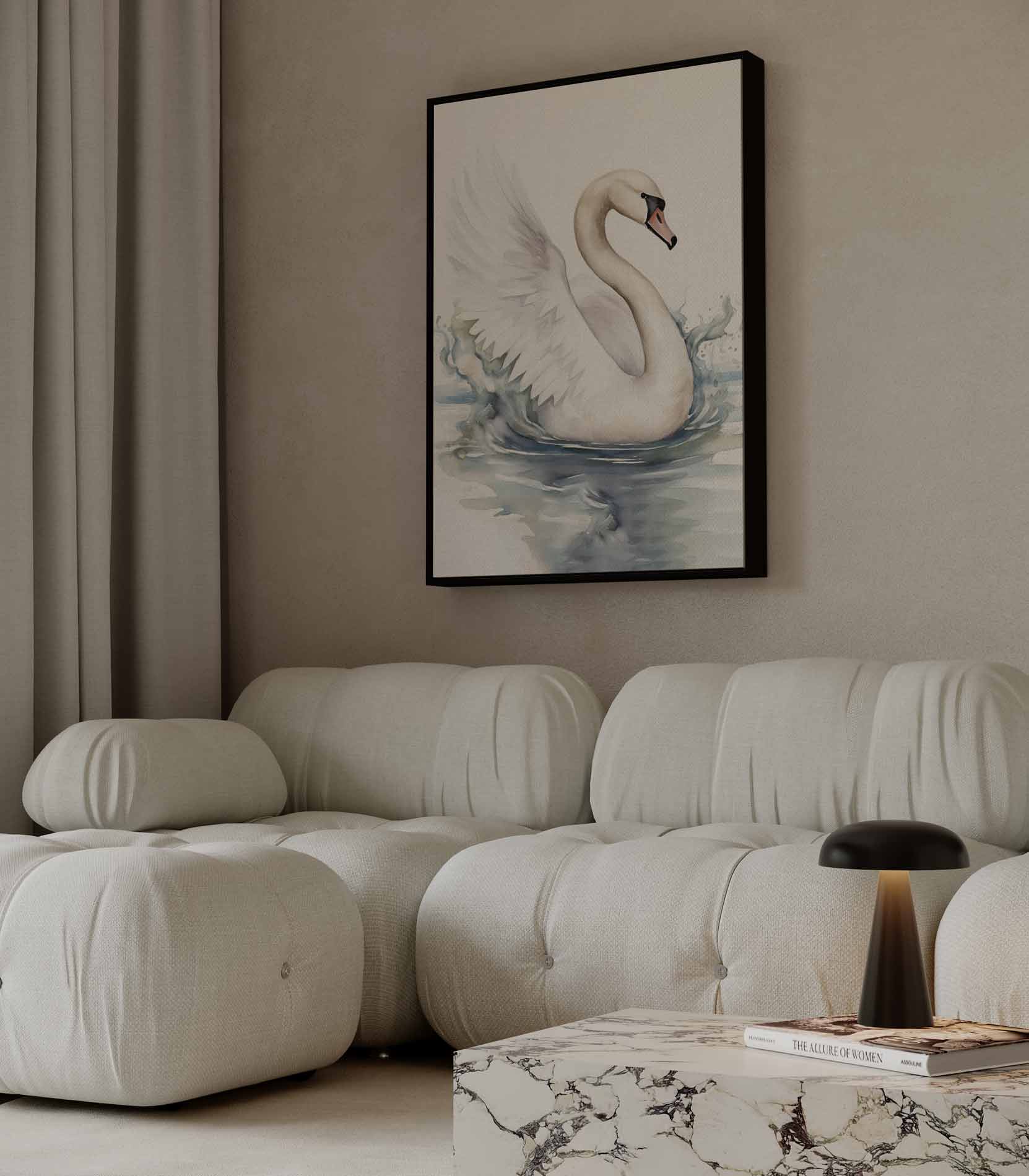 Elegante Zwaan in Beweging Kunstwerk-canvas-dibond-plexiglas-wanddecoratie-WallArtistic