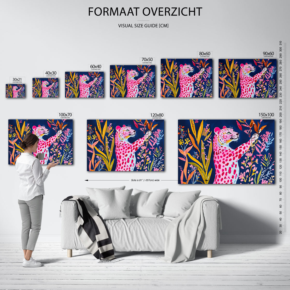Roze luipaard en bloemen Poster