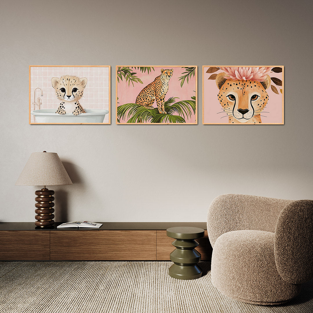 Schattige badkamer cheetah Posterset