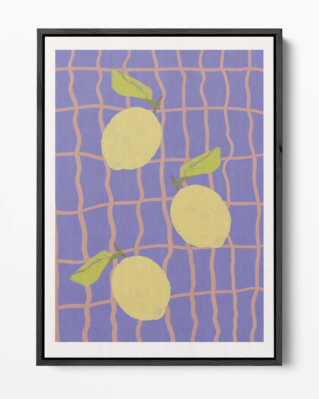 Citroenen op Blauw Ruitpatroon Kunstwerk-canvas-dibond-plexiglas-wanddecoratie-WallArtistic