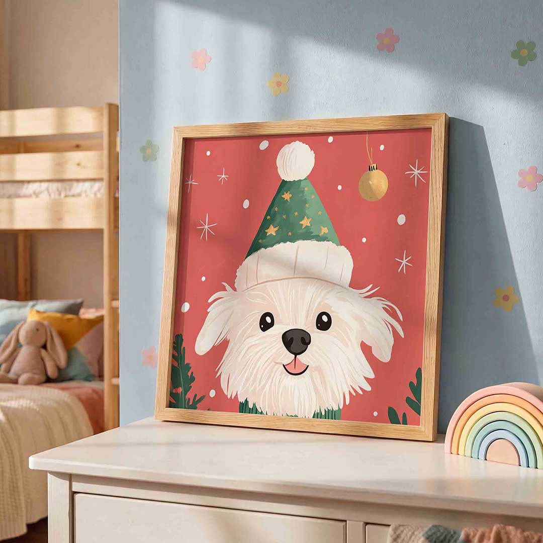 Hond met kerstmuts Poster