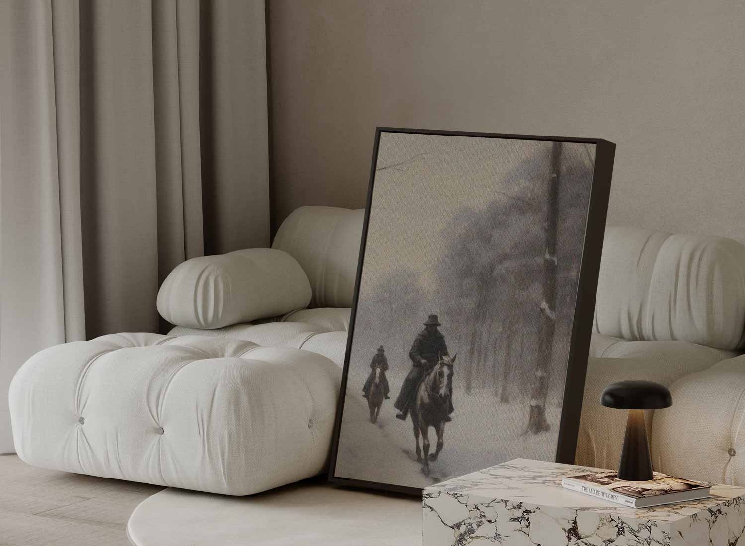 Winterse Ruiters in het Bos Kunstwerk-canvas-dibond-plexiglas-wanddecoratie-WallArtistic