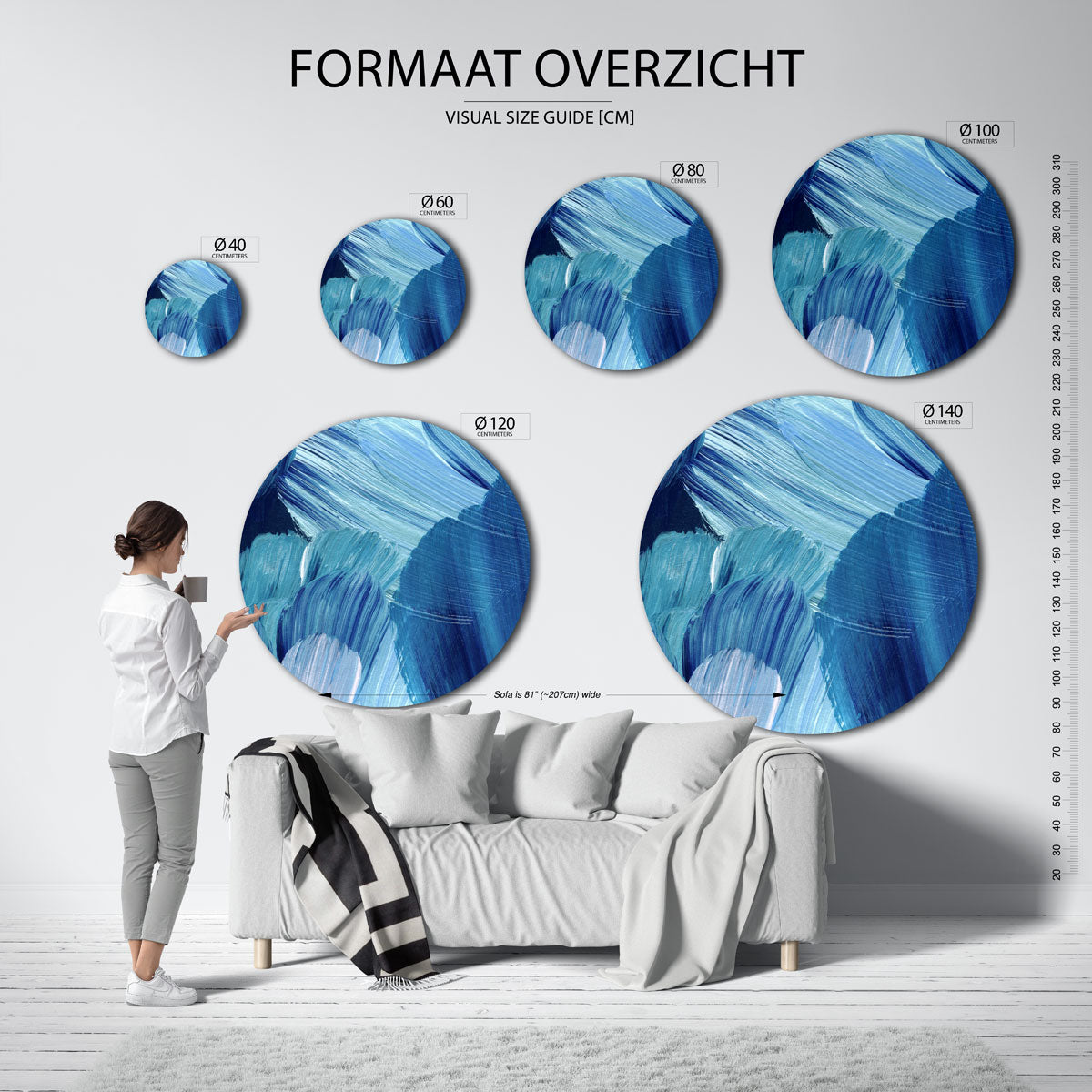 Blauwe penseelstreken Muurcirkel