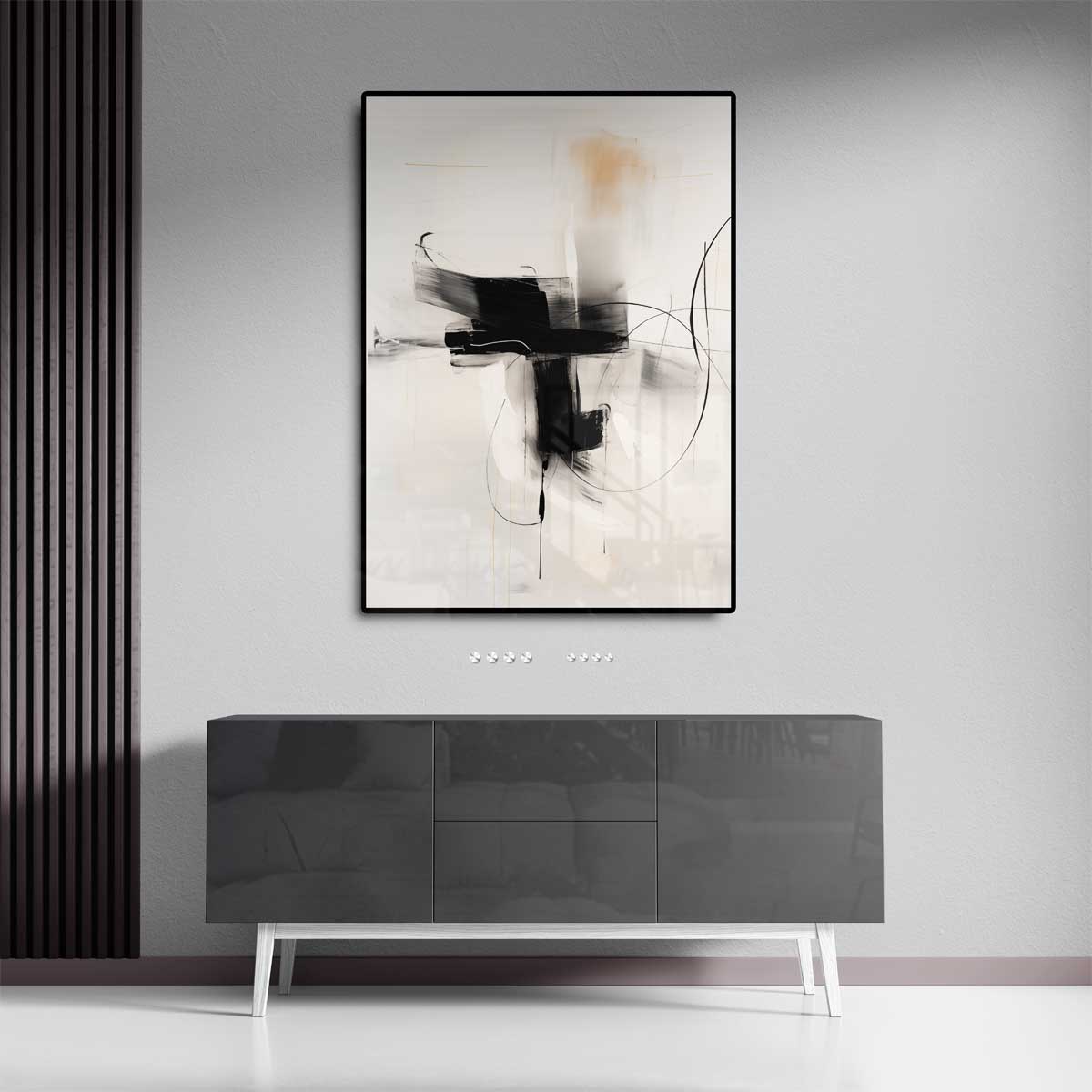 Dynamisch Abstract Zwart-Wit Schilderij Kunstwerk-canvas-dibond-plexiglas-wanddecoratie-WallArtistic
