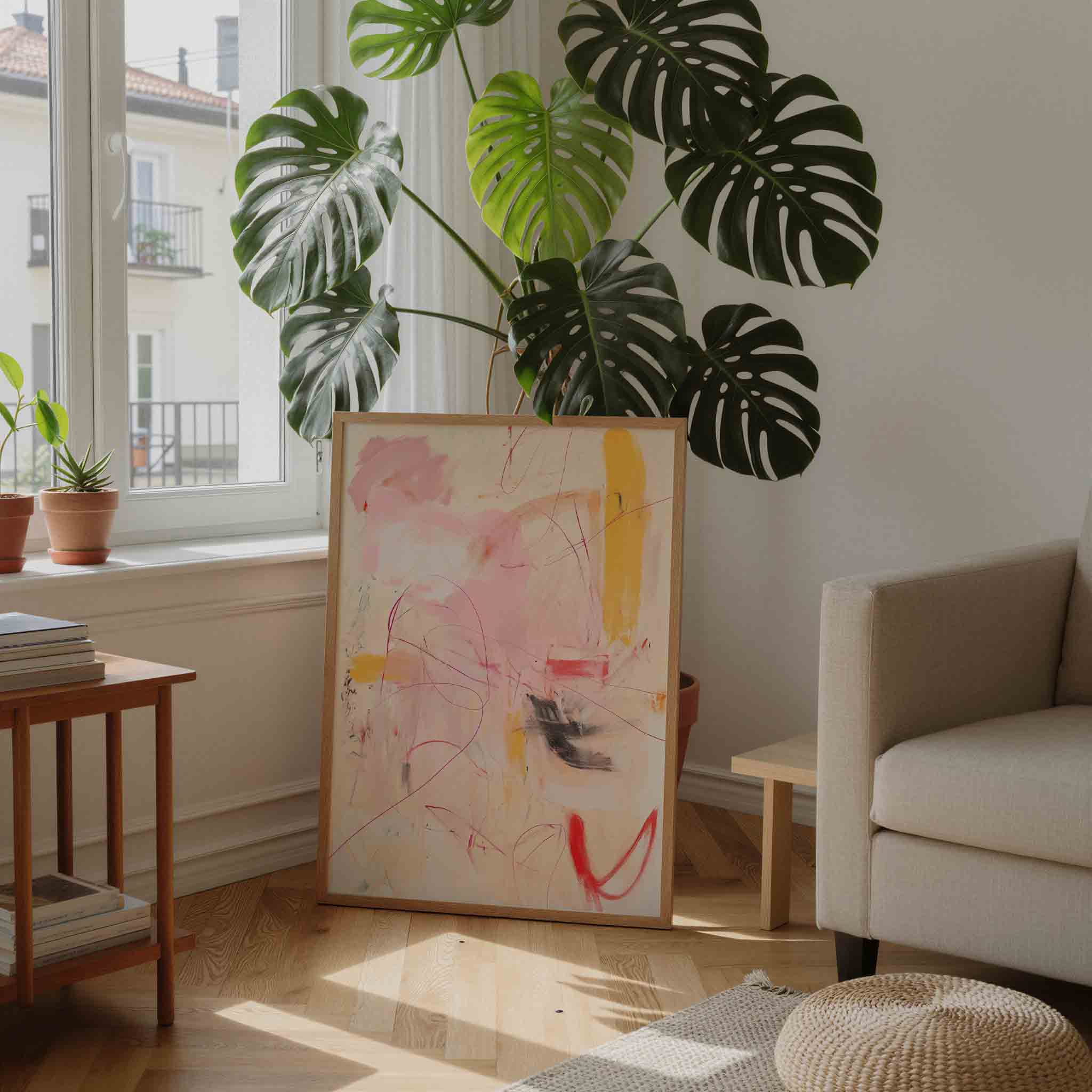 Abstracte roze en gele Poster