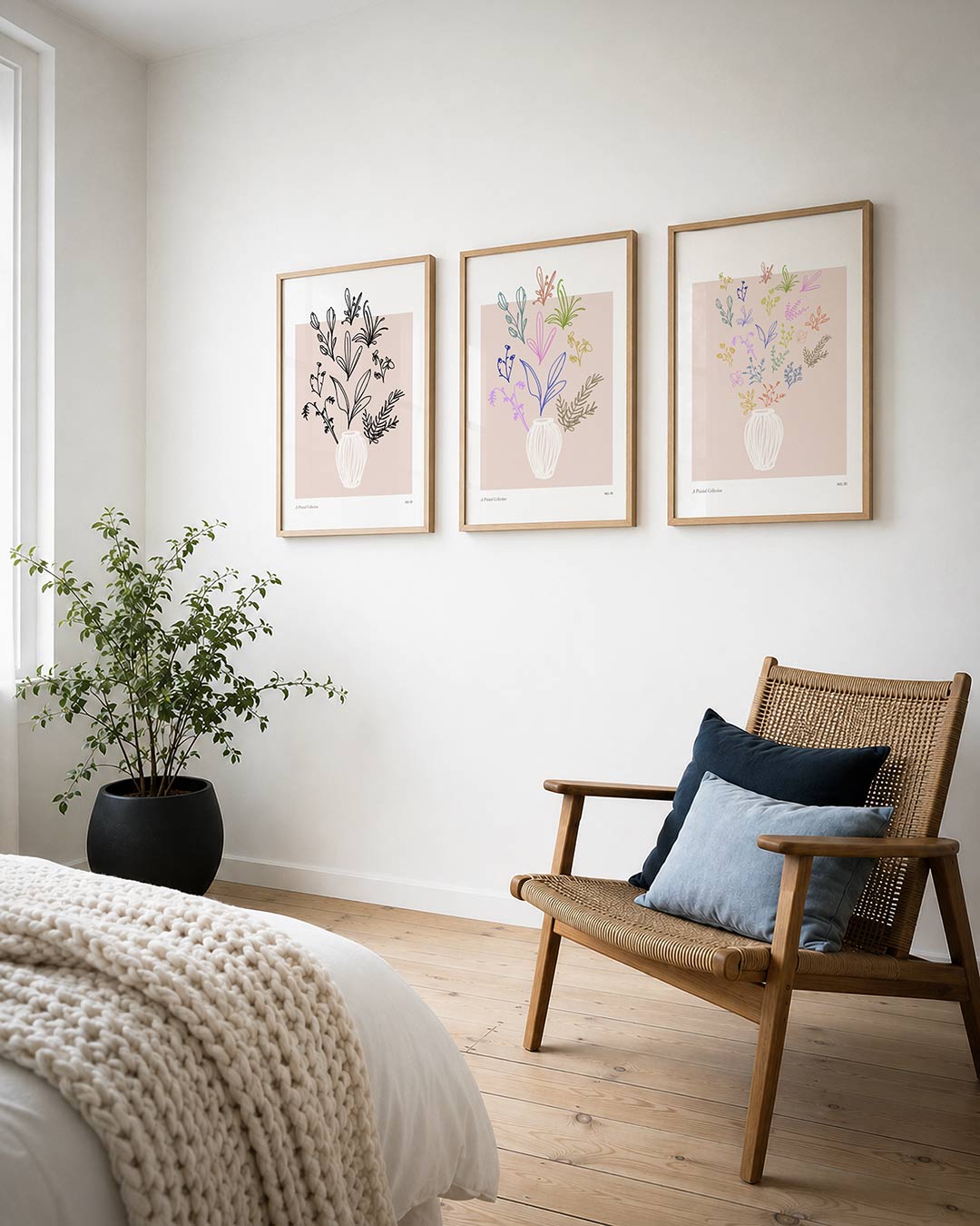 Lijnenspel en bloemen Posterset
