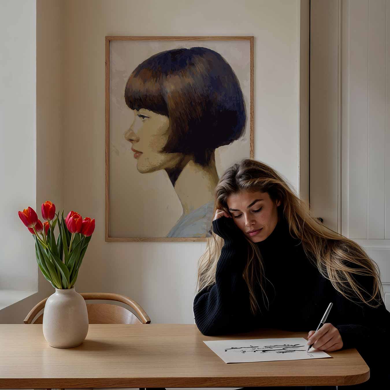 Vrouwelijke Elegantie in Profiel Poster