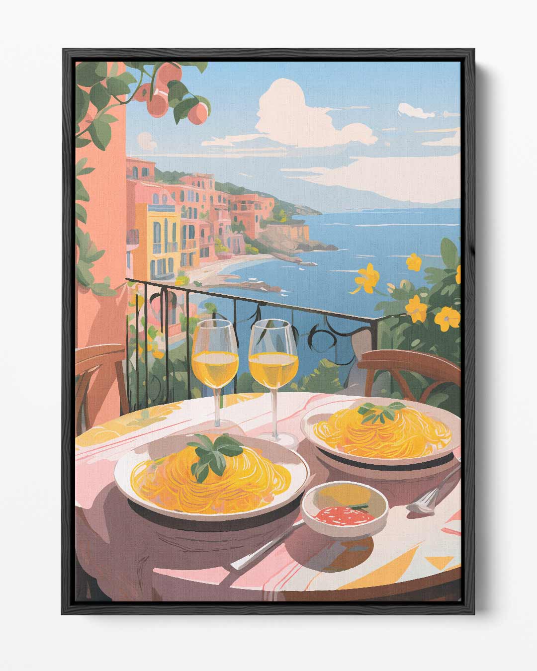 Pasta aan de Amalfi Kust Kunstwerk-canvas-dibond-plexiglas-wanddecoratie-WallArtistic
