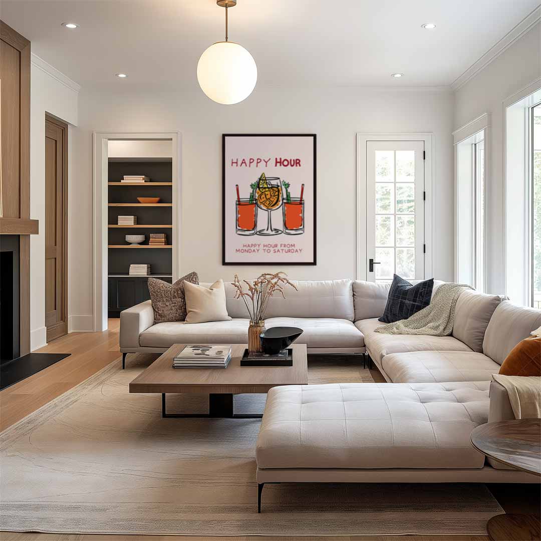 Happy Hour Illustratie Kunstwerk-canvas-dibond-plexiglas-wanddecoratie-WallArtistic