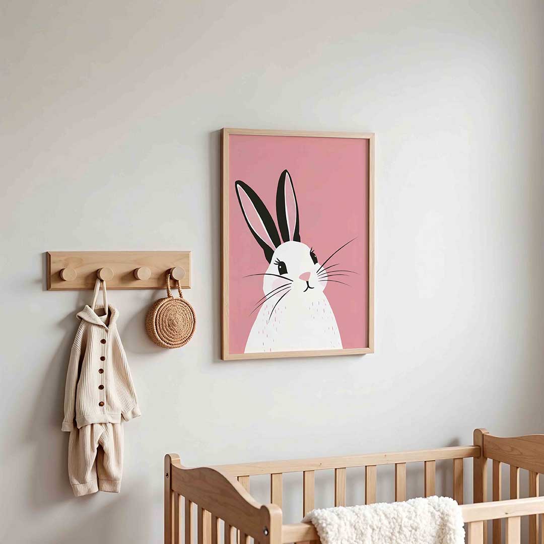 Konijn met roze achtergrond Poster