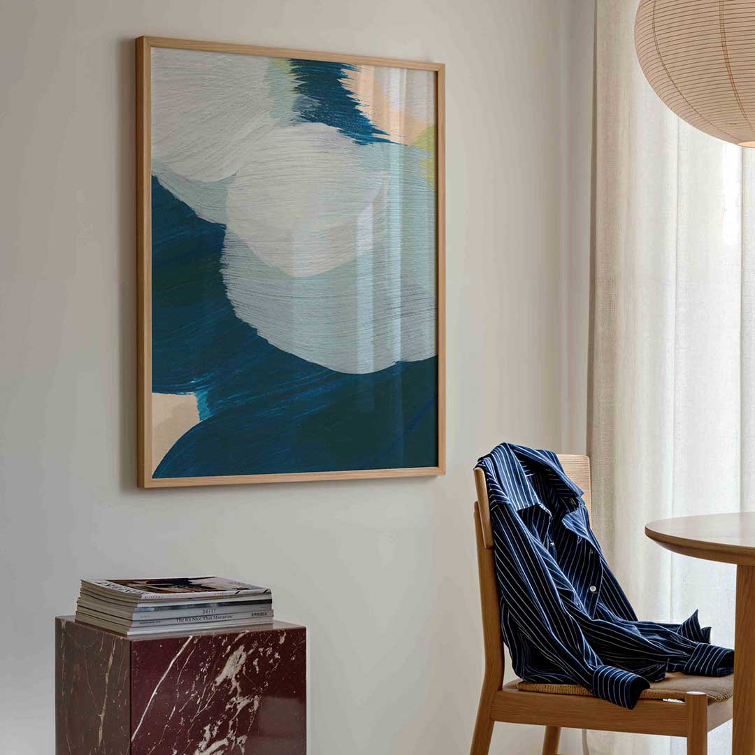 Abstracte blauwe en witte vormen Poster