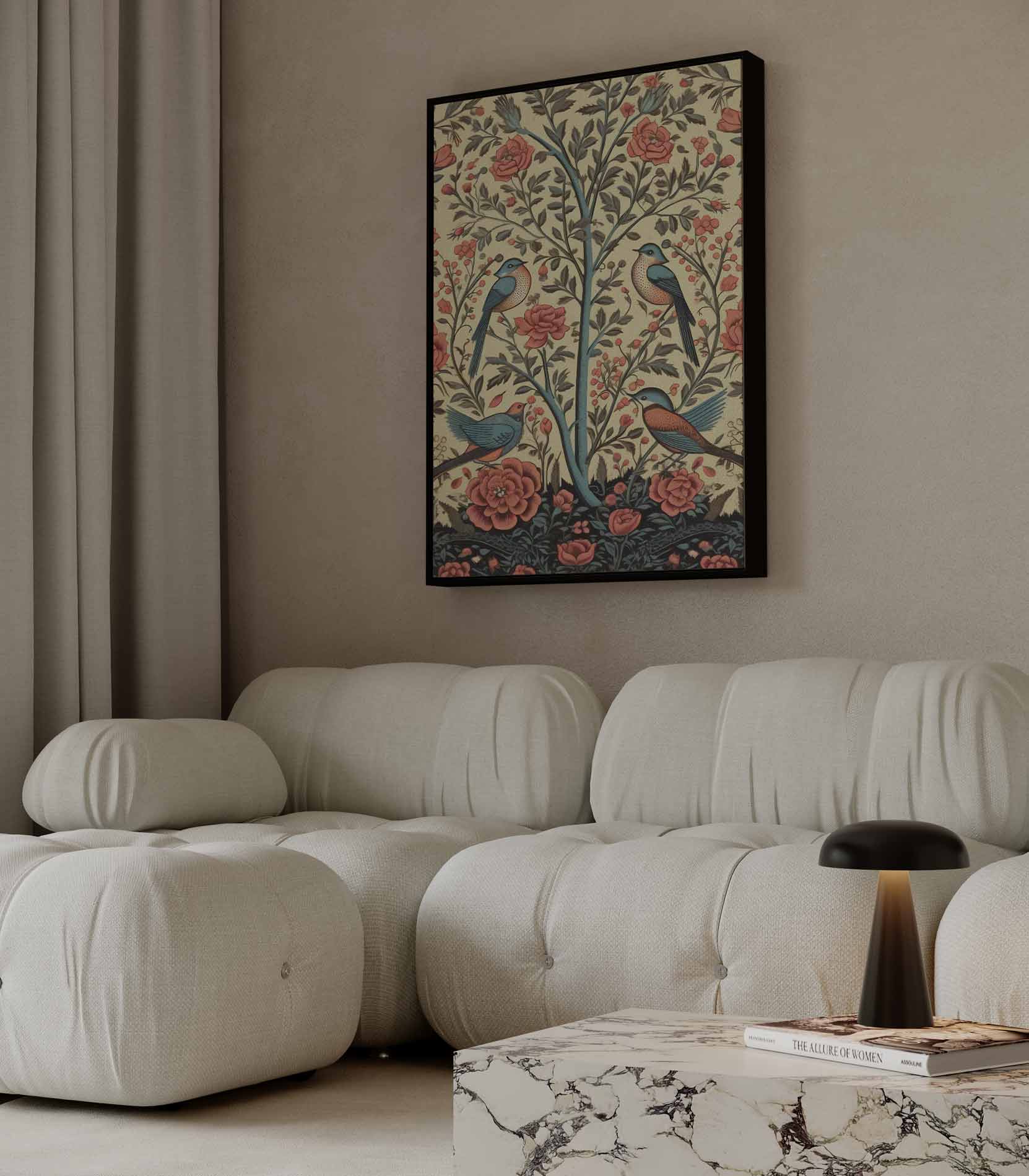 Bloemen en Vogels Paradijs Kunstwerk-canvas-dibond-plexiglas-wanddecoratie-WallArtistic