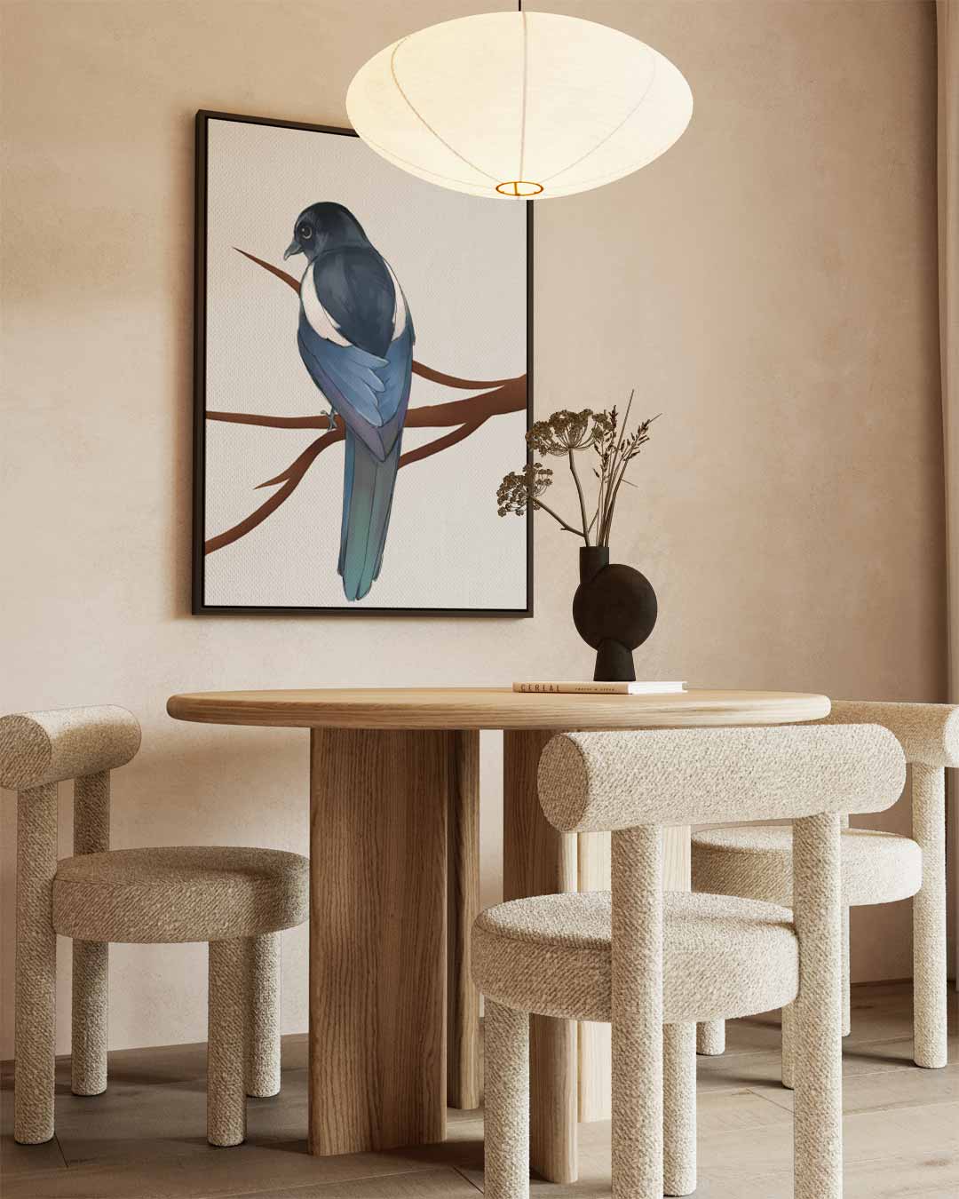 Kleurrijke Ekster op Tak Kunstwerk-canvas-dibond-plexiglas-wanddecoratie-WallArtistic